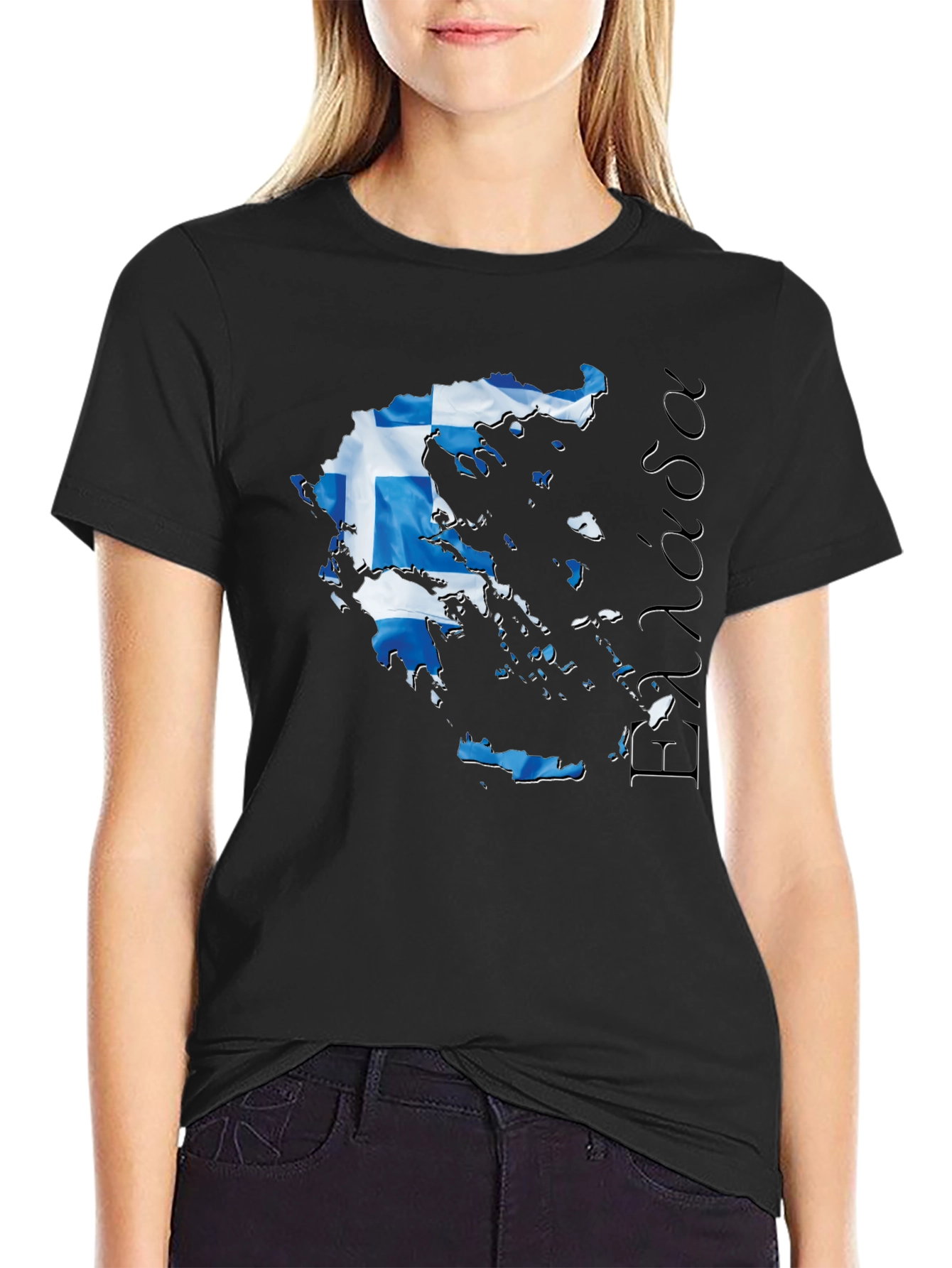 Black Greece Flag Map T-Shirt  view 2