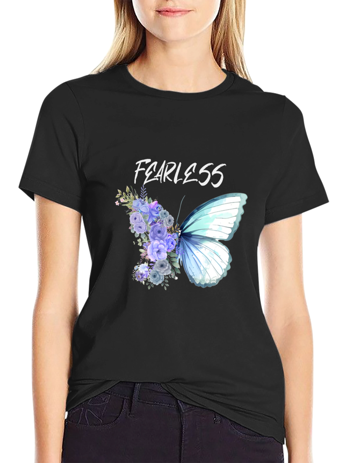 Black Fearless Butterfly Floral Graphic Tee - Unisex view 2