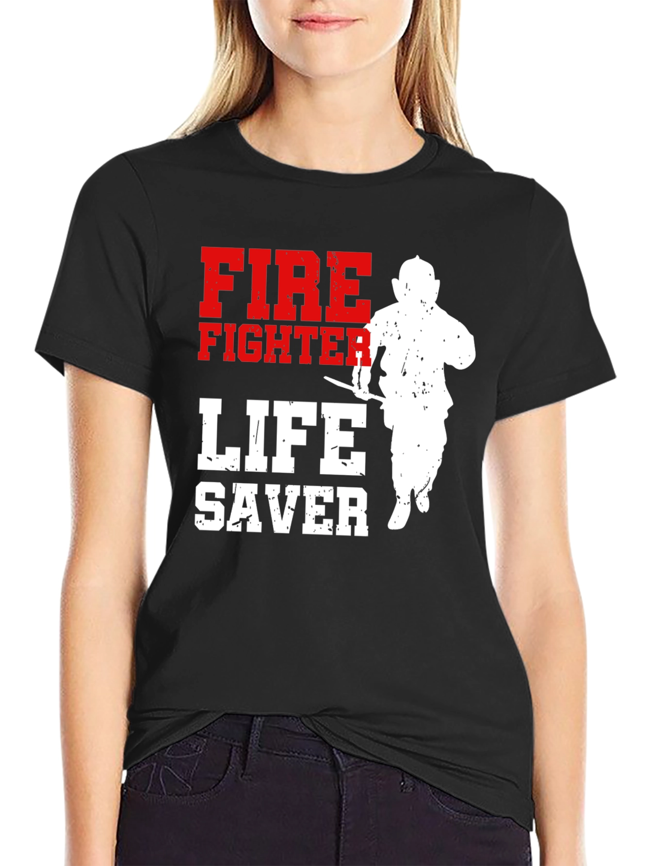 Black Firefighter Lifesaver Graphic T-Shirt view 2