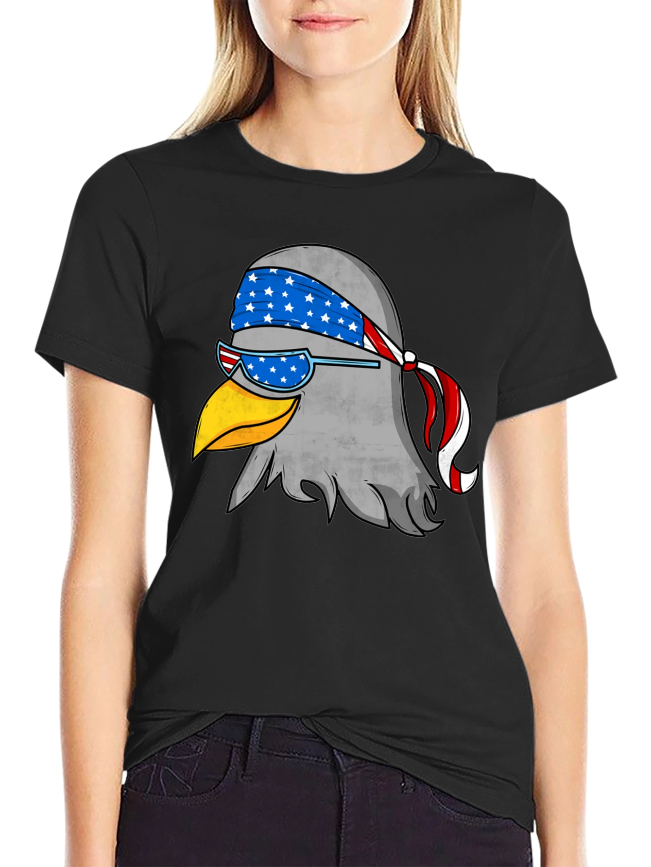 Black Patriotic Eagle Graphic Tee - Black Cotton T-Shirt view 2