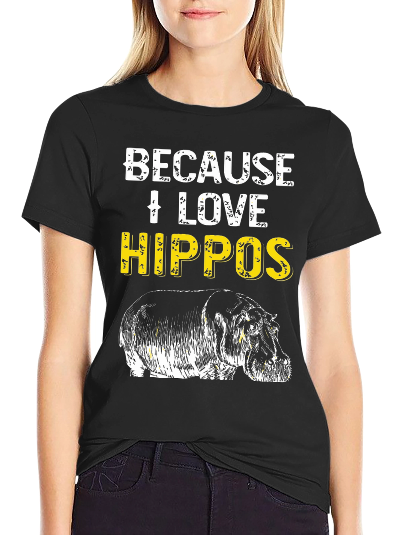 Black Because I Love Hippos T-Shirt - Animal Lover Tee view 2