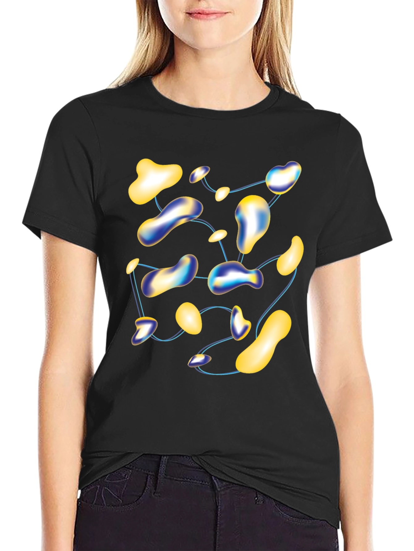 Black Abstract Blob T-Shirt - Modern Graphic Tee view 2
