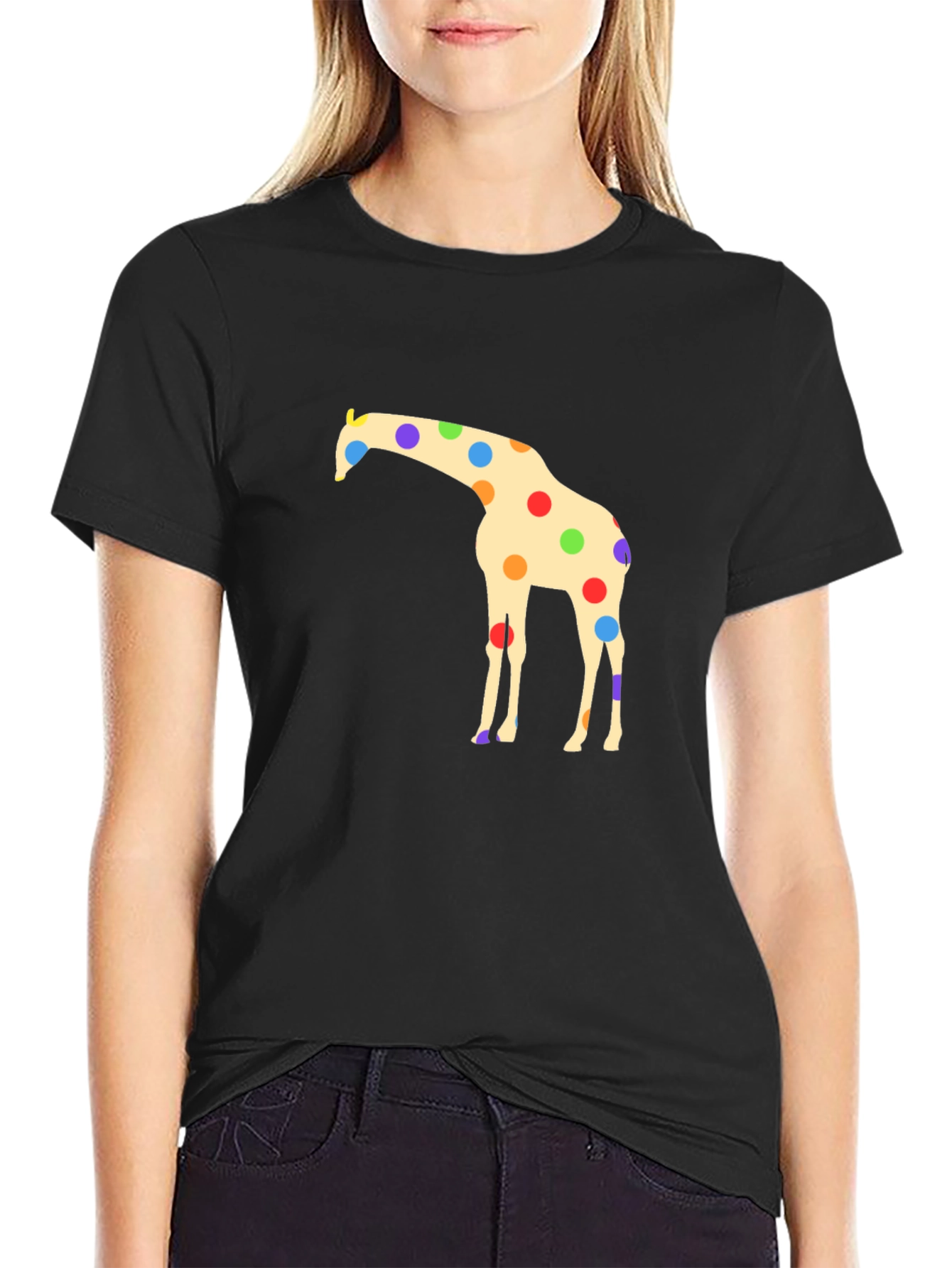 Black Giraffe Polka Dot Black T-Shirt view 2