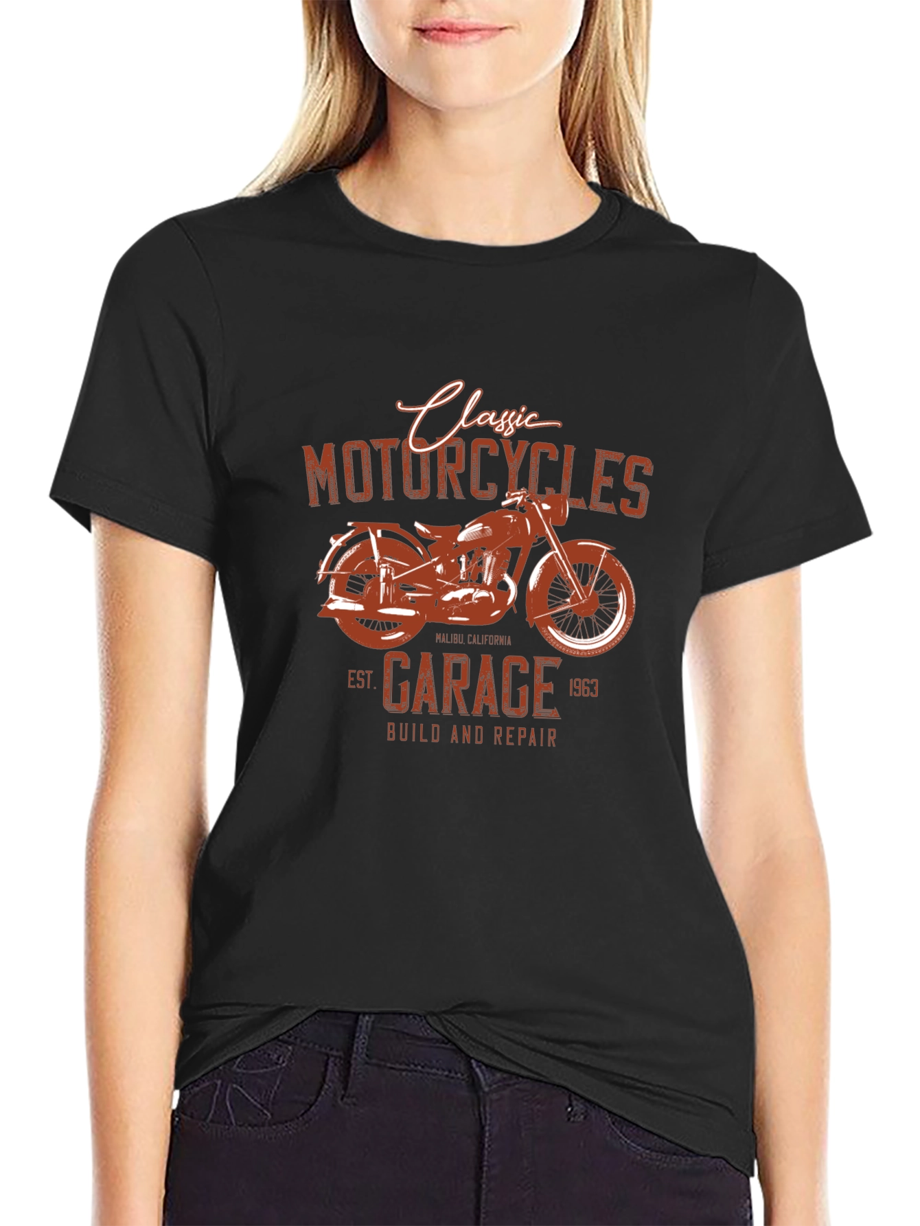 Black Classic Motorcycle Garage T-Shirt view 2