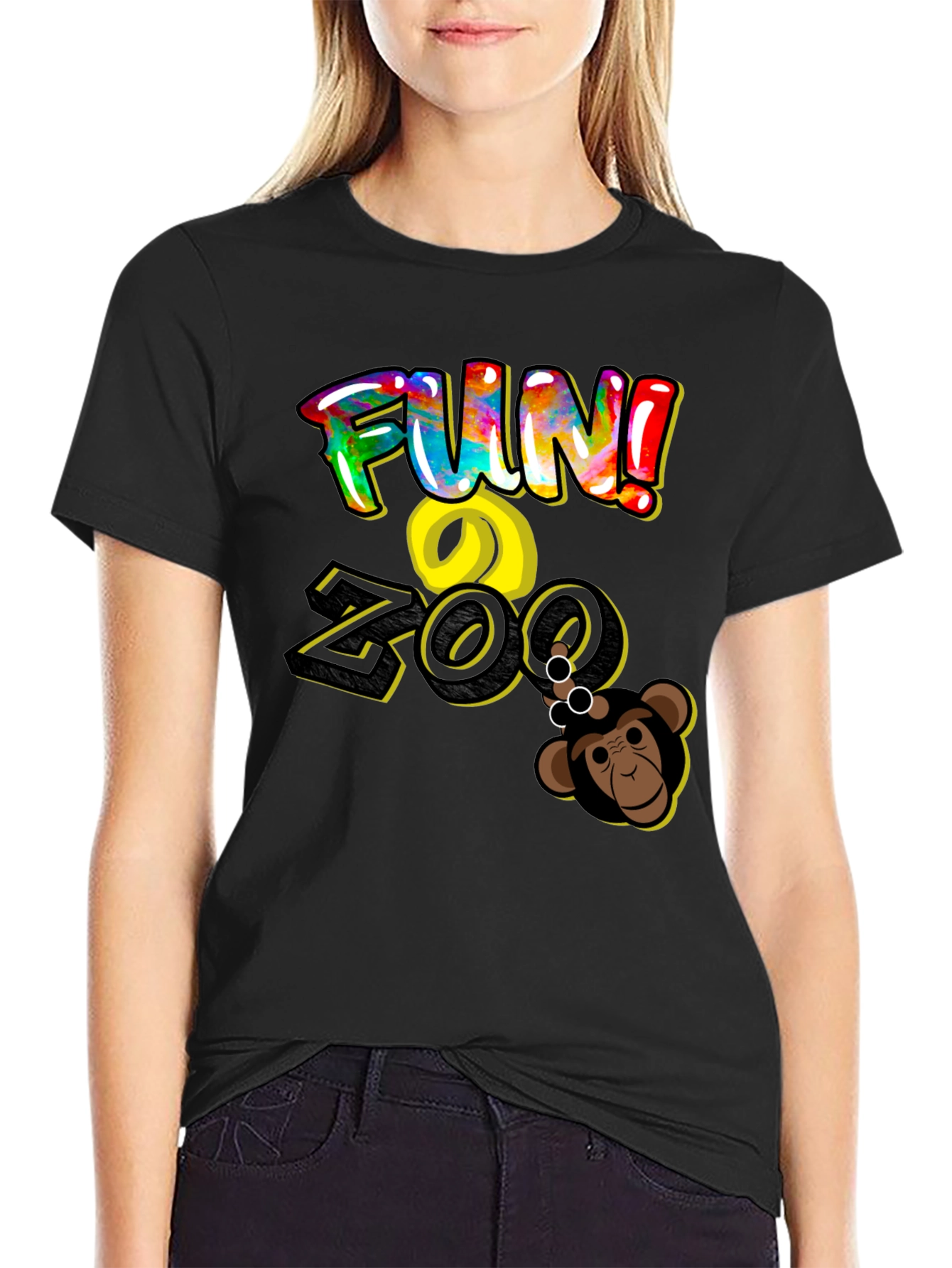 Black Fun Zoo Monkey Graphic Tee - Black Cotton view 2