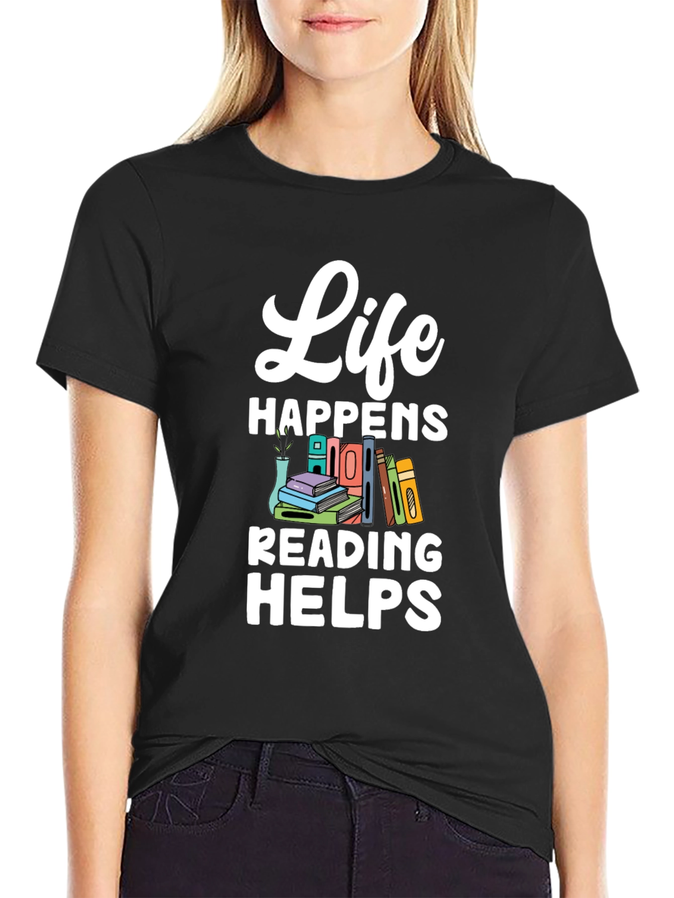 Black Life Happens Reading Helps T-Shirt view 2