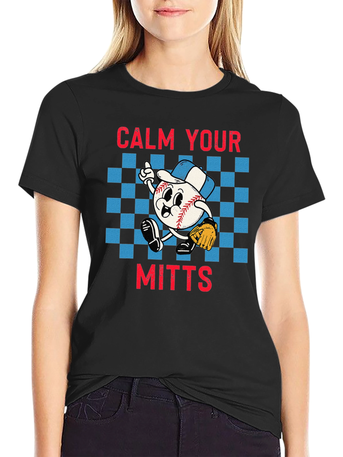 Black Calm Your Mitts Baseball Graphic T-Shirt view 2