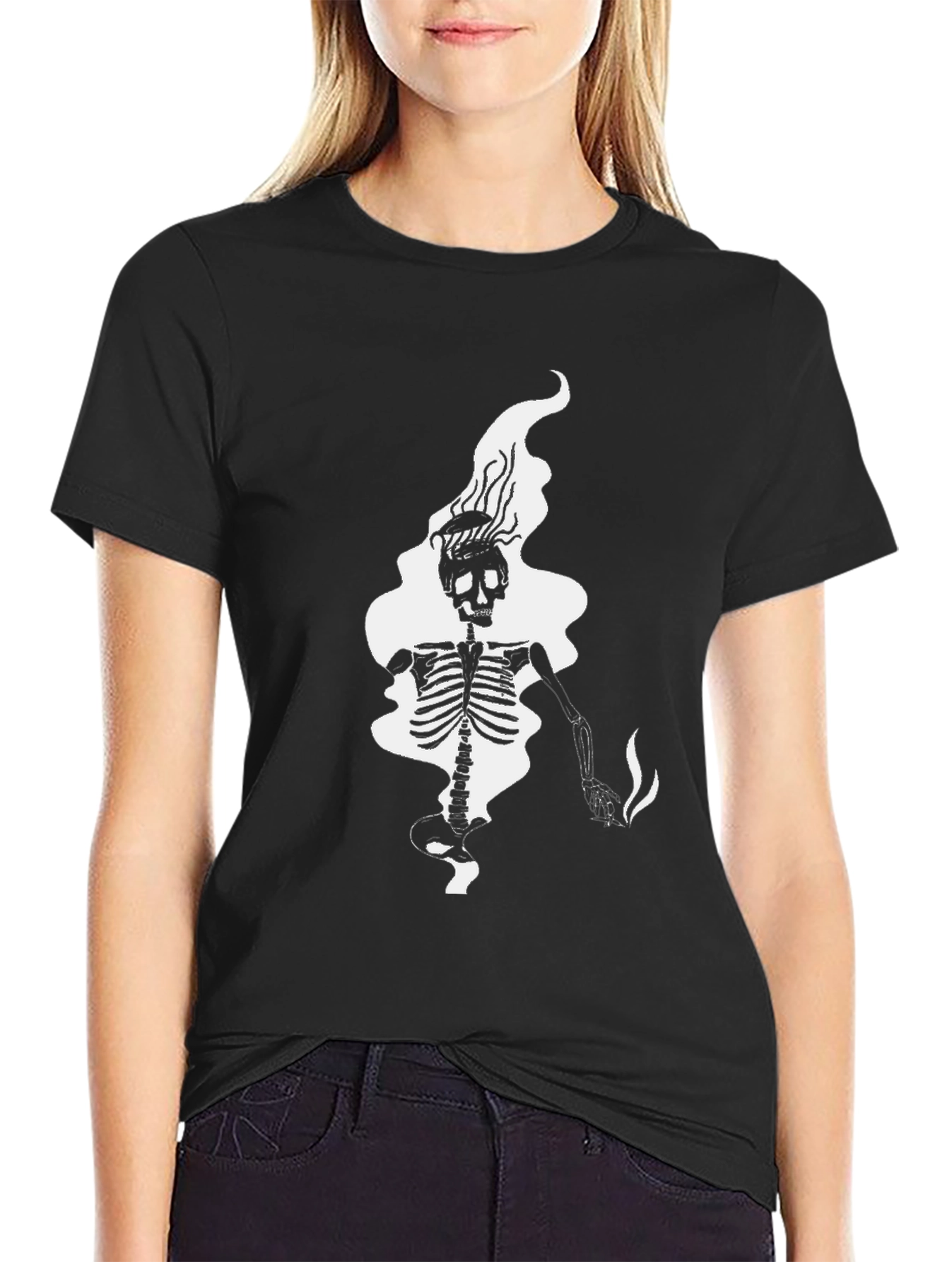 Black Skeleton Smoke Graphic Tee - Black Cotton Blend view 2
