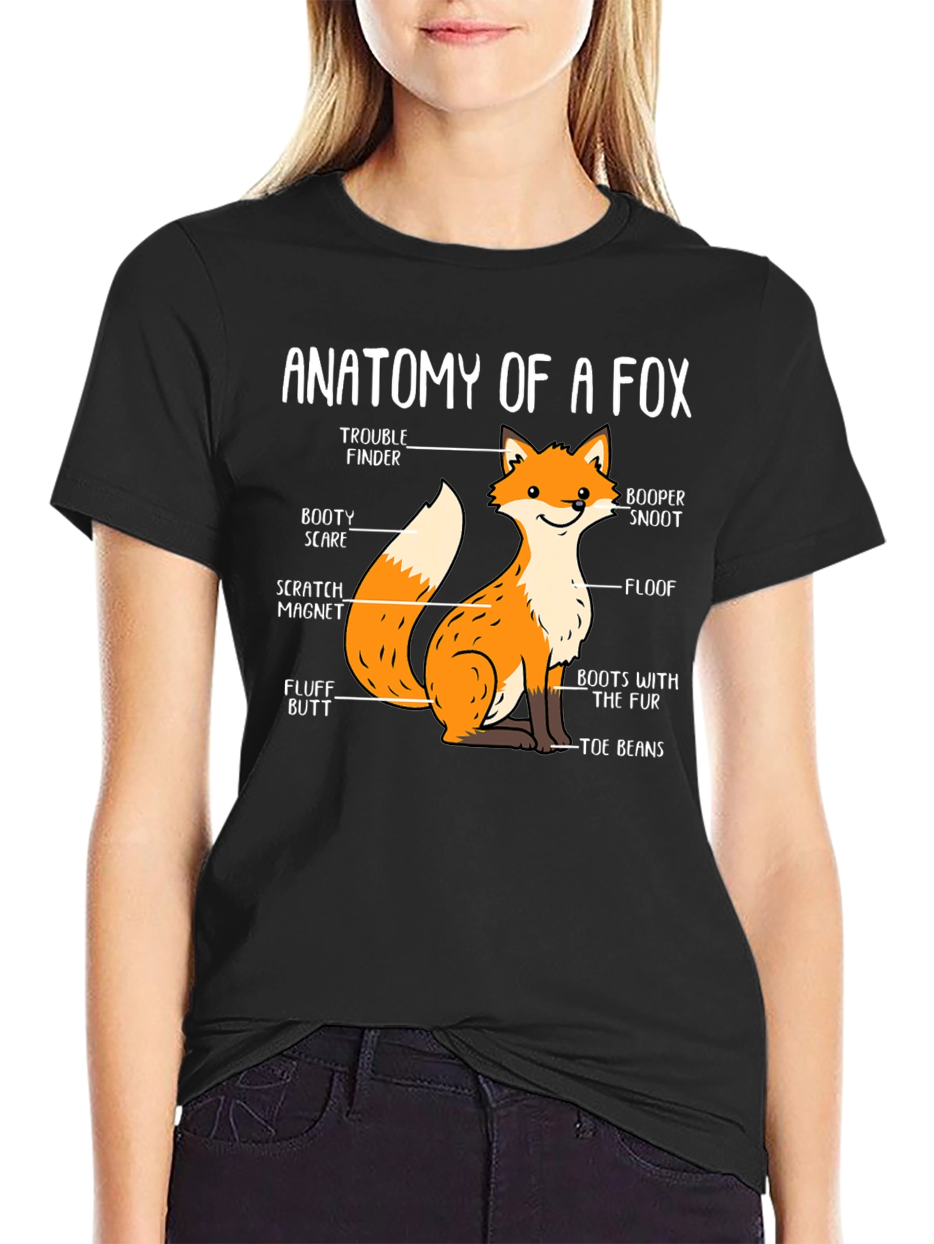 Black Anatomy of a Fox Funny Graphic T-Shirt view 2