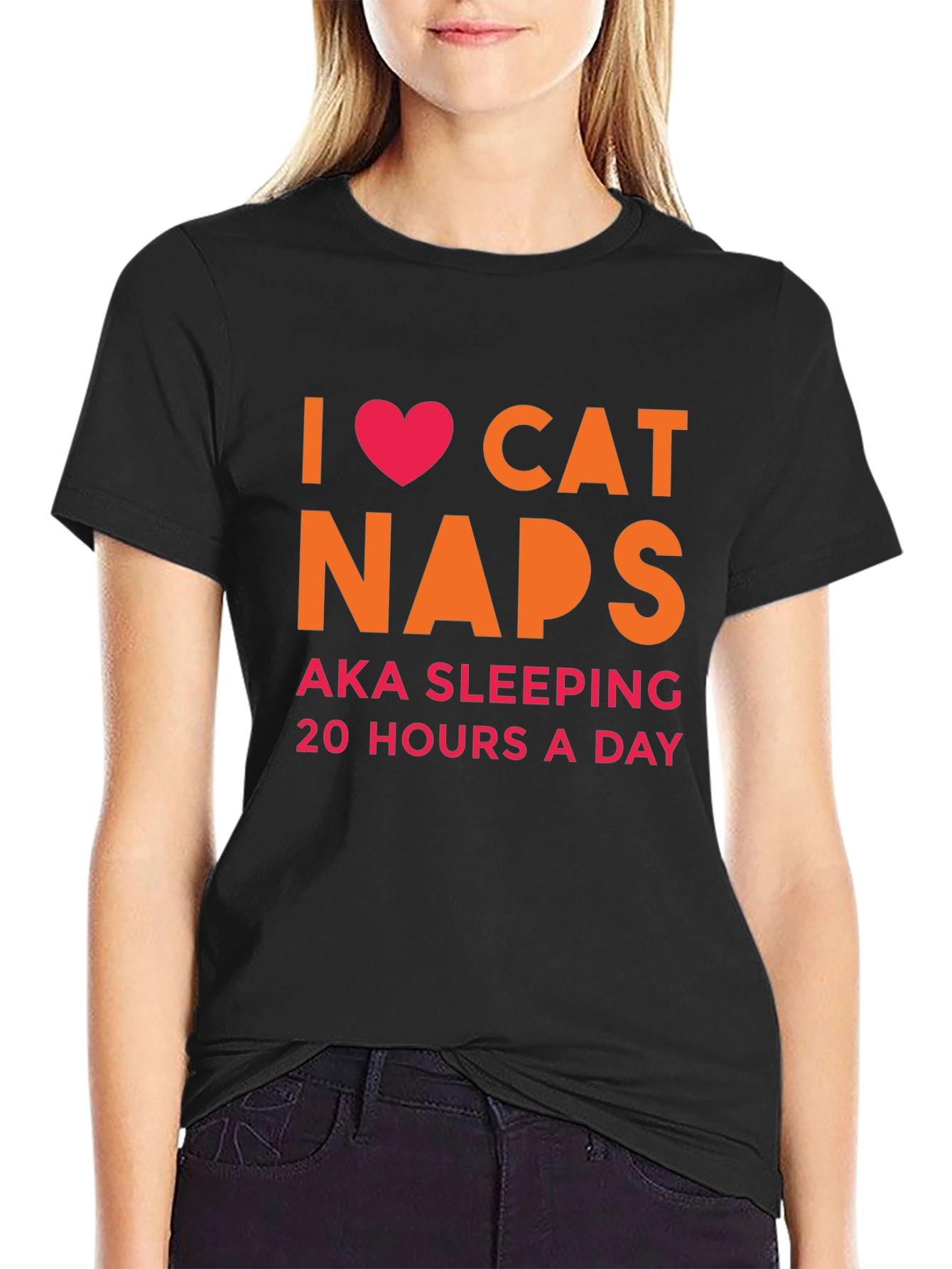Black I Heart Cat Naps T-Shirt -  AKA Sleeping 20 Hours view 2