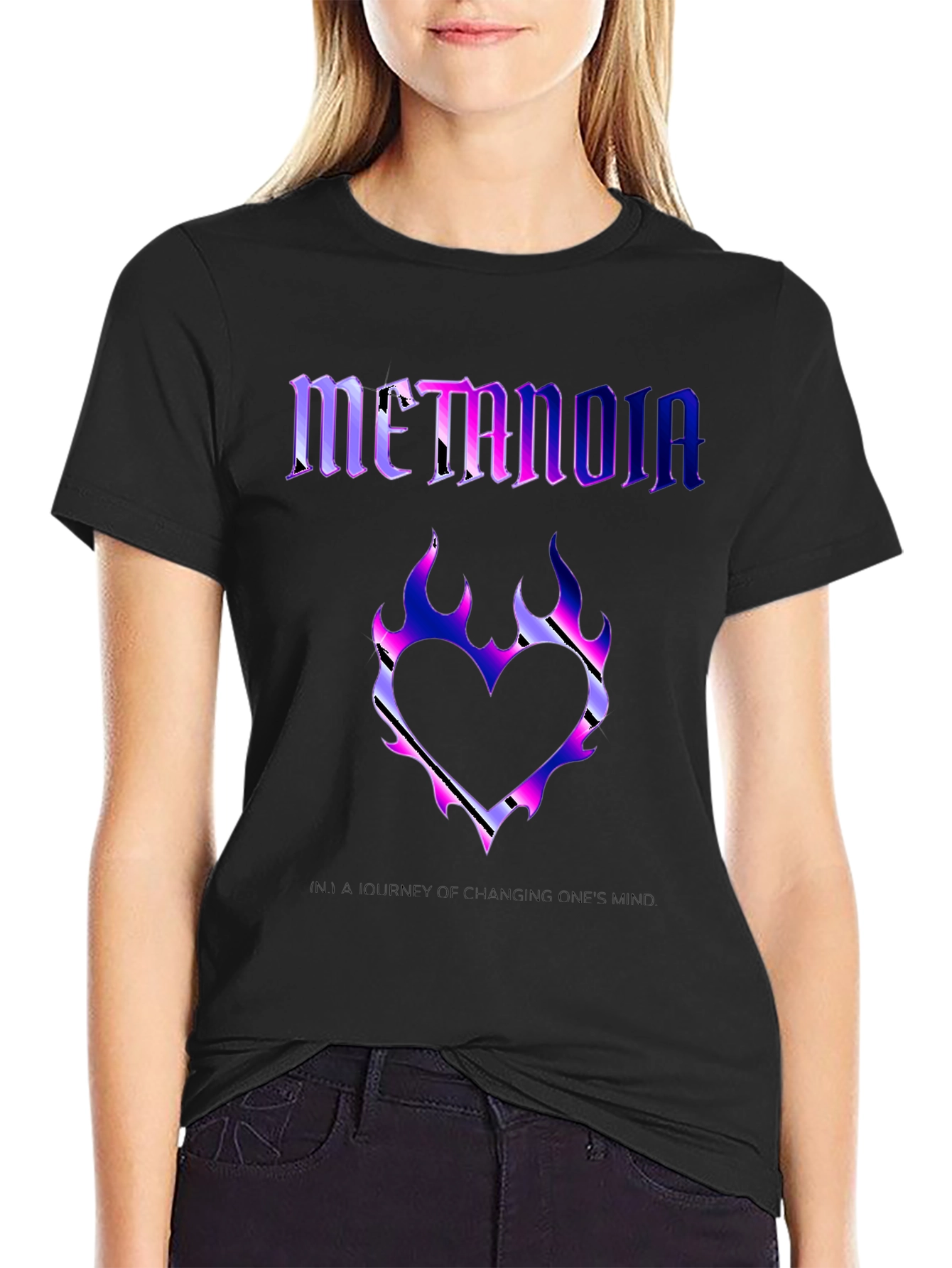 Black Metanoia Graphic T-Shirt - Heart Flame Design view 2