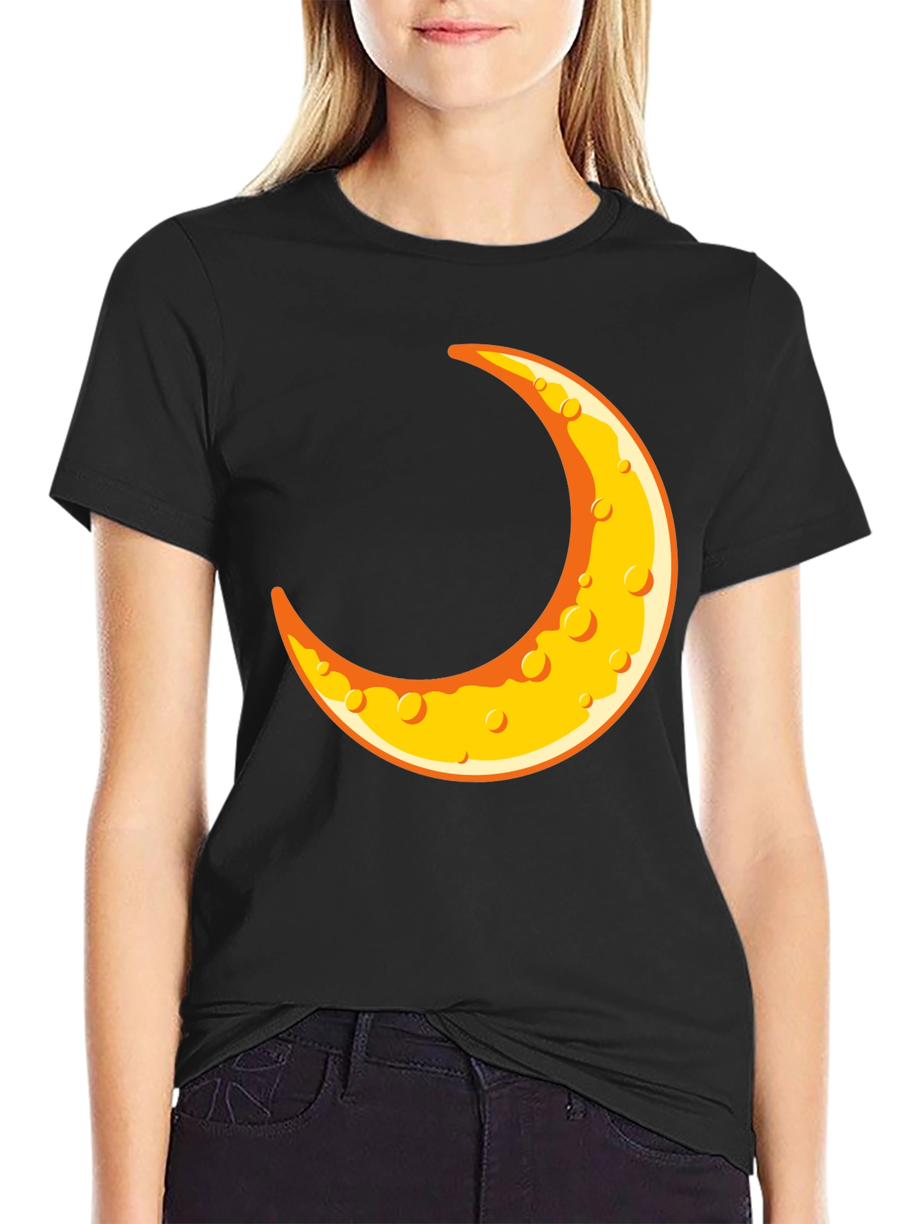 Black Crescent Moon Graphic T-Shirt - Black Crew Neck Tee view 2