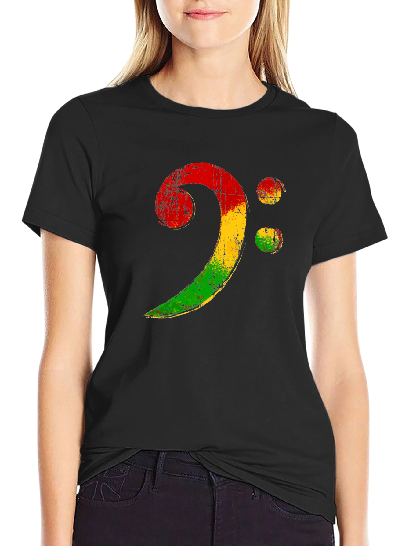 Black Rasta Bass Clef Graphic Tee - Reggae Music Shirt view 2