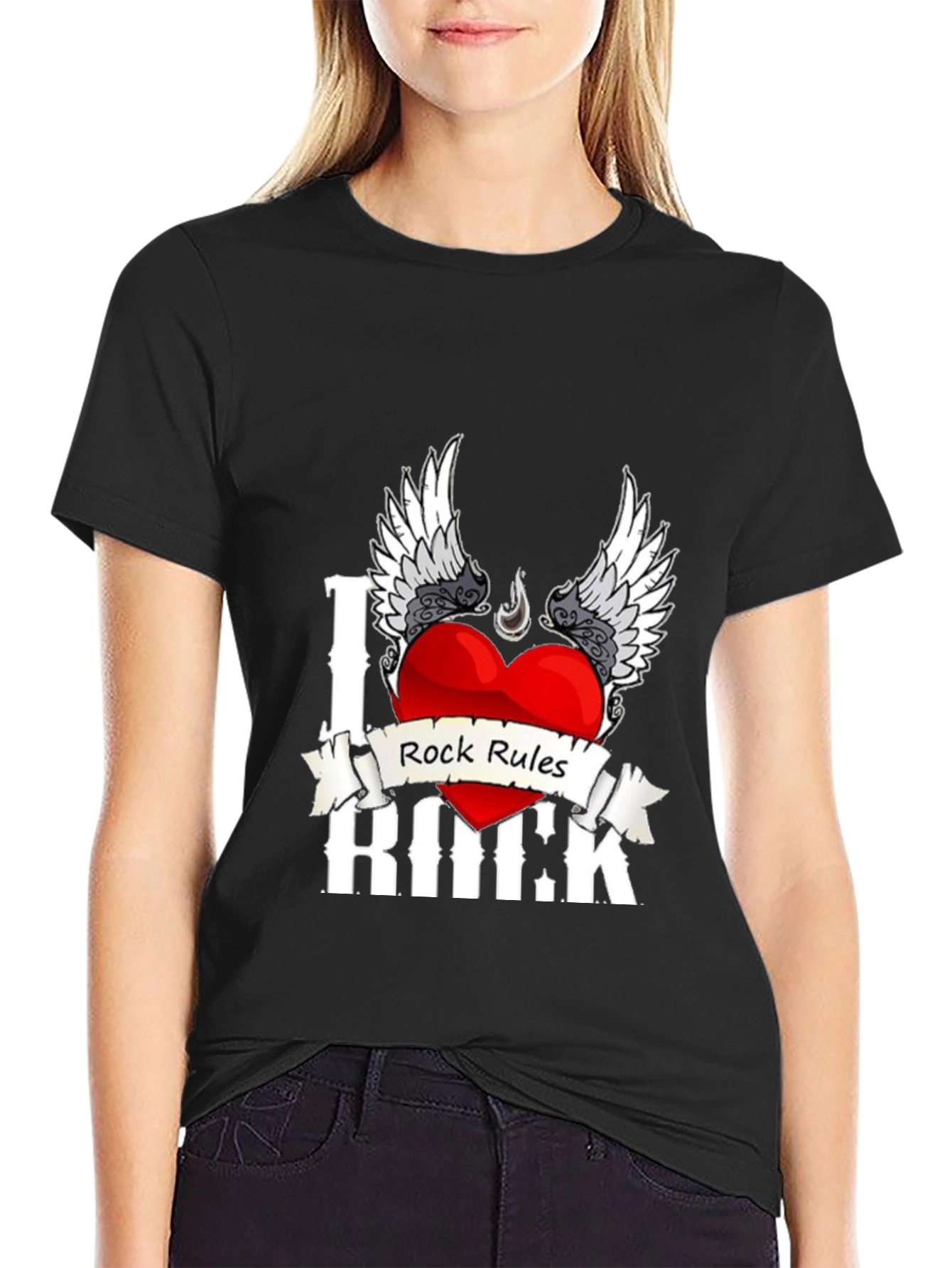 Black I Heart Rock Rules T-Shirt view 2