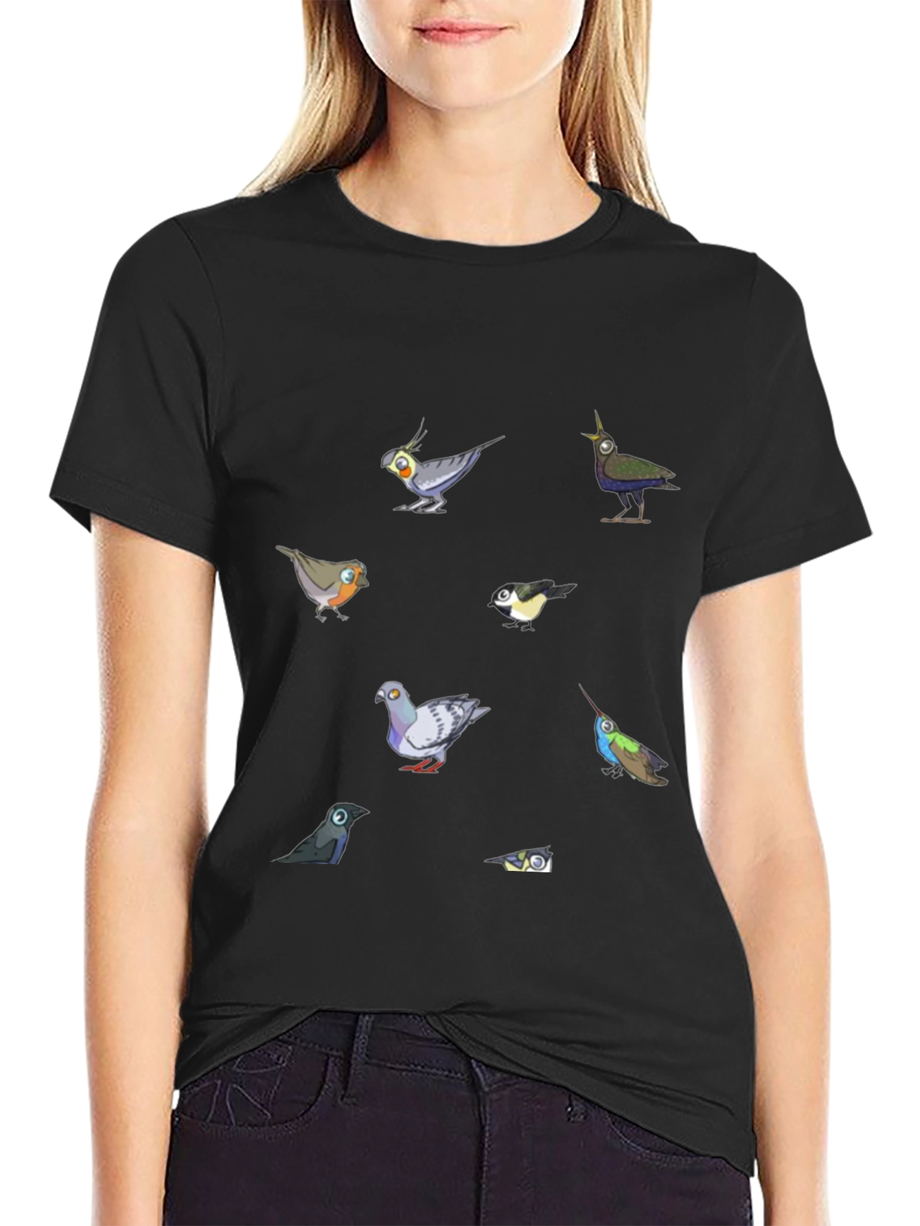 Black Birds Graphic T-Shirt, Black Cotton Tee view 2