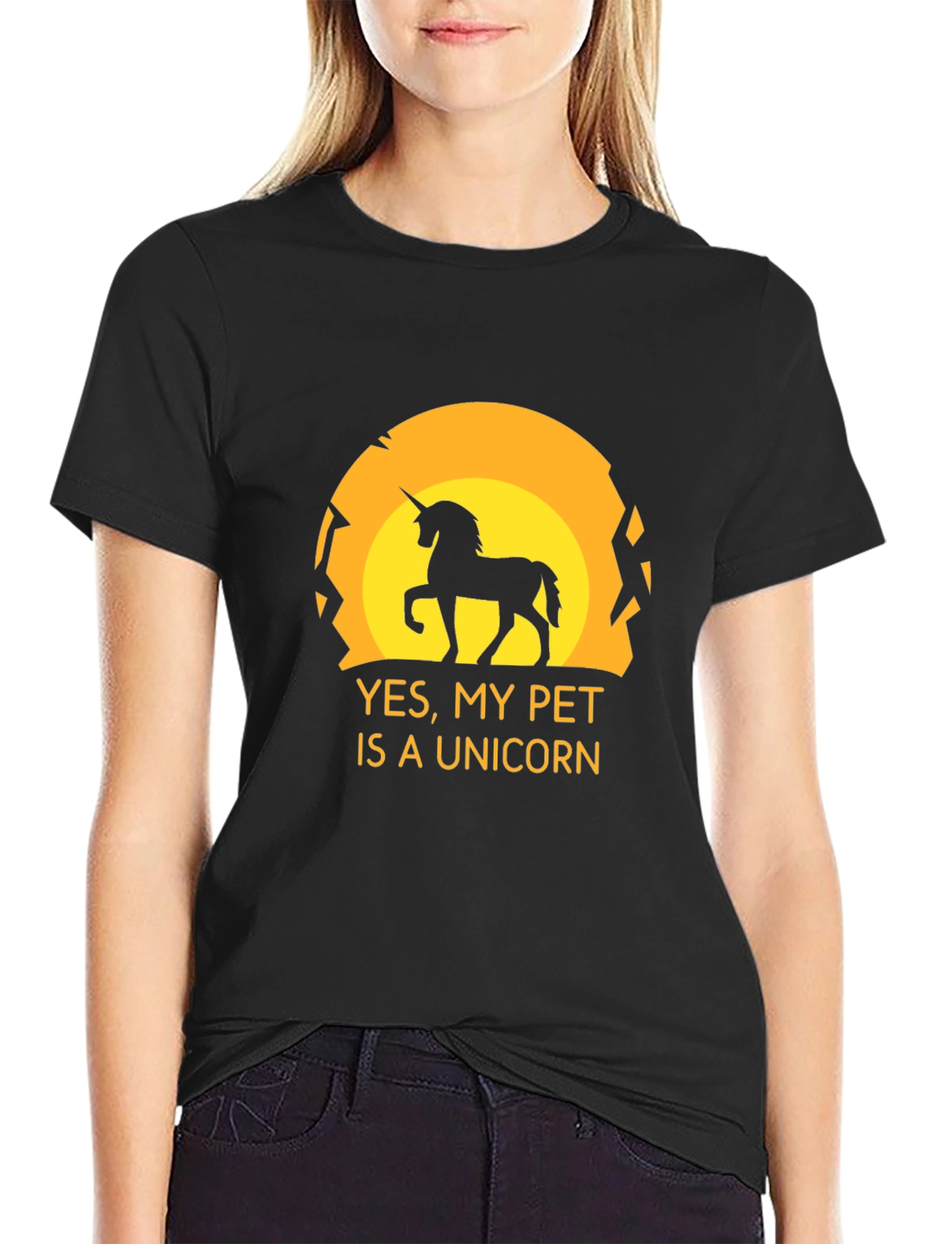 Black Unicorn Pet Graphic Tee - Black Novelty T-Shirt view 2