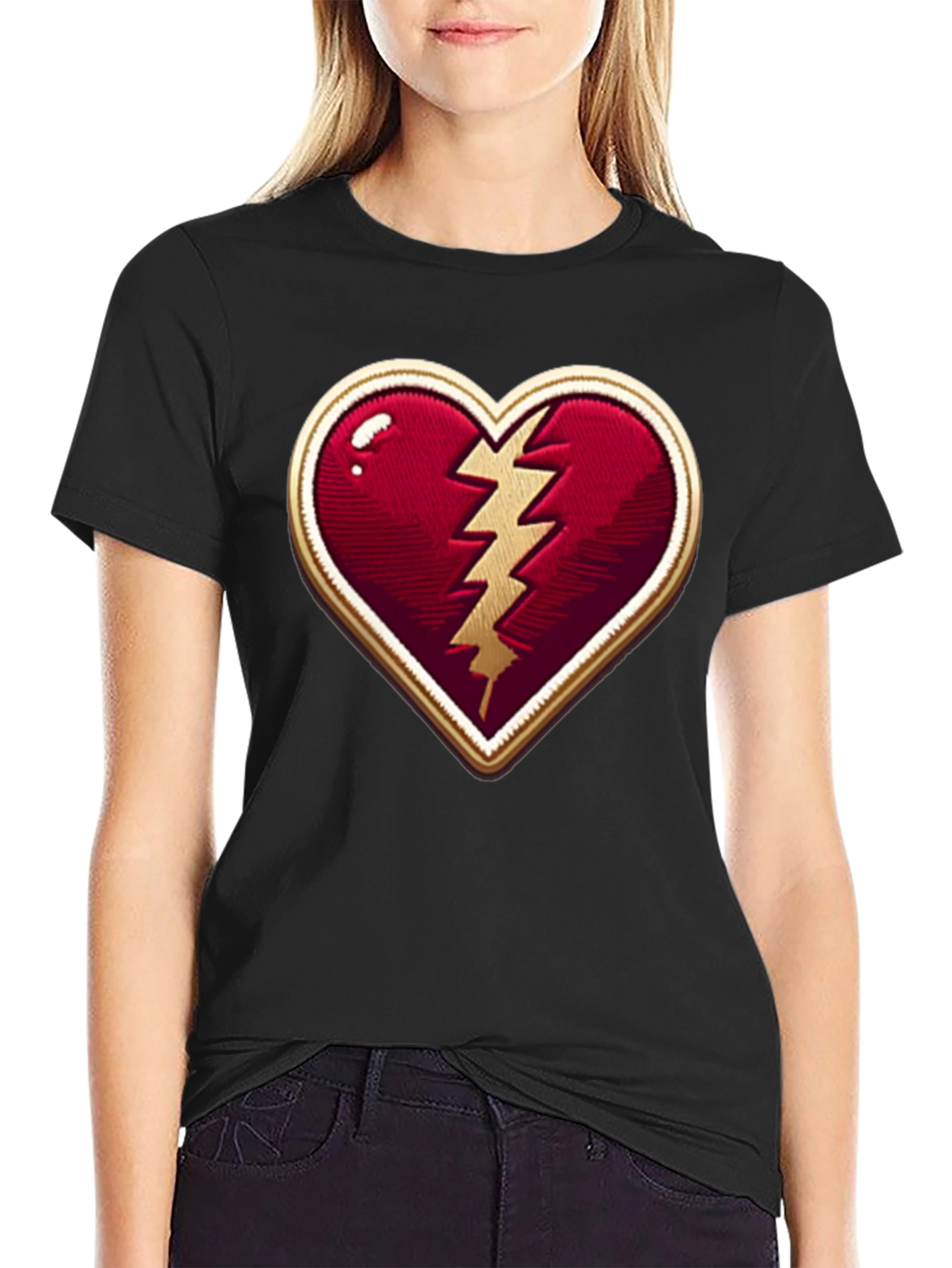 Black Broken Heart Lightning Bolt Graphic Tee - Stylish Comfort view 2