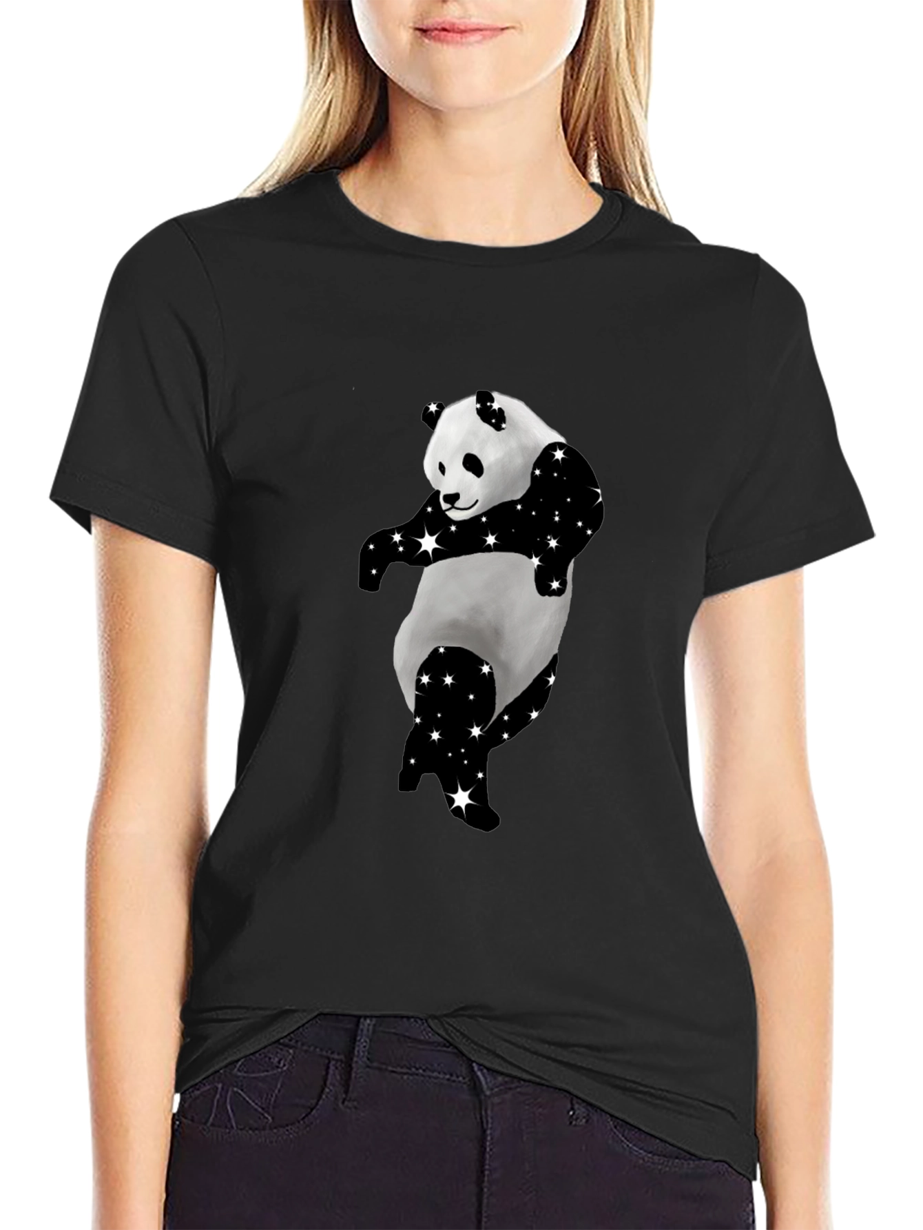 Cool Panda Starry Design Black T-Shirt - 2