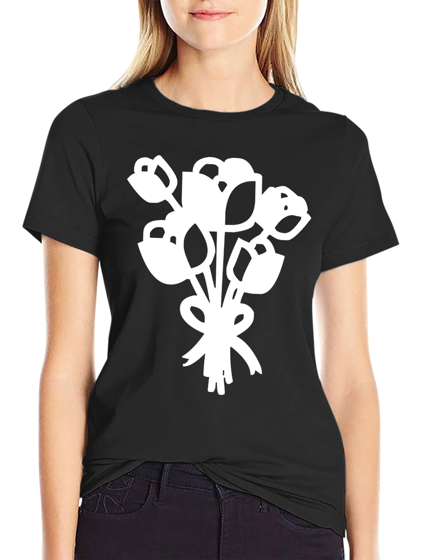 Black Floral Bouquet Graphic Tee - Black view 2