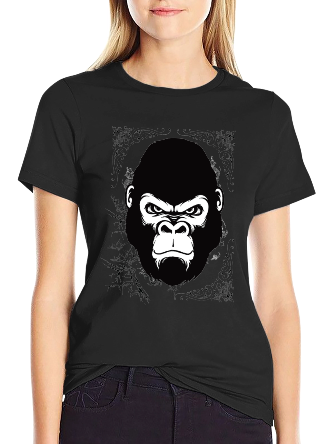 Black Gorilla Graphic Tee - Black Cotton T-Shirt view 2