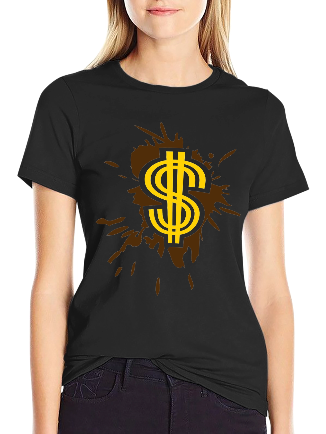 Black Stylish Black T-Shirt with Dollar Sign Graphic view 2