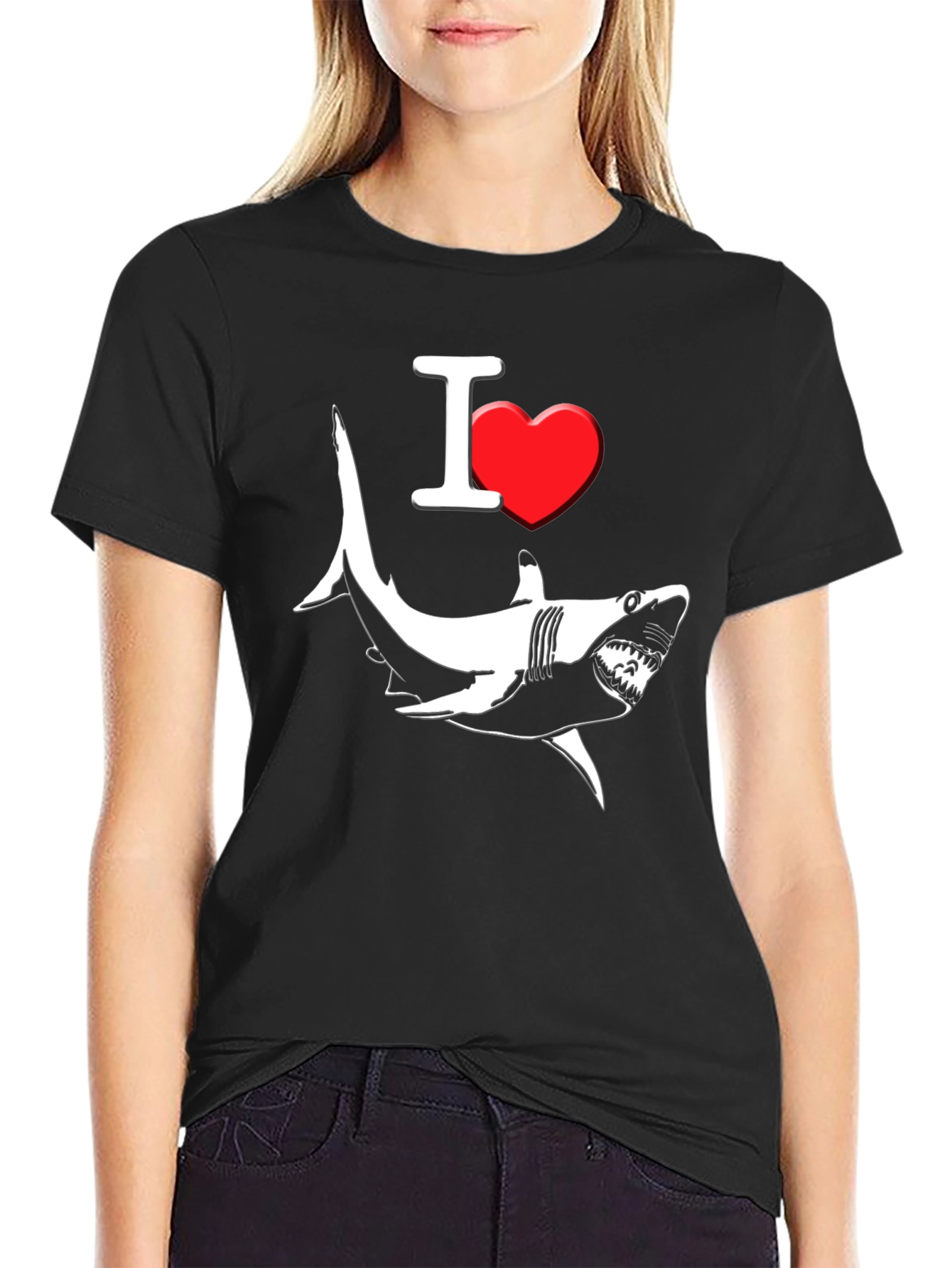 Black I Love Sharks Graphic T-Shirt view 2