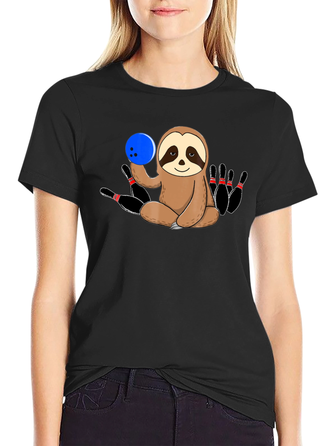 Black Sloth Bowling T-Shirt Funny Bowling Pin Tee view 2