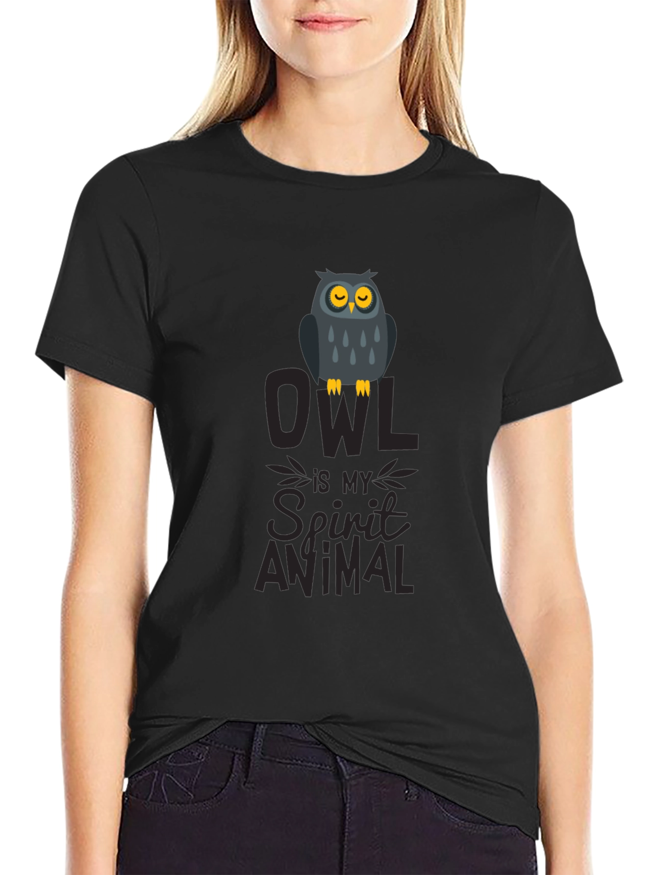 Owl Spirit Animal Graphic Print T-Shirt - Black - 2