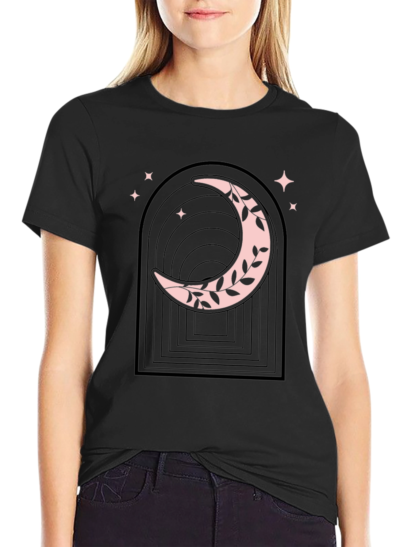 Black Mystic Moon Graphic Tee - Stylish Black Cotton T-Shirt view 2