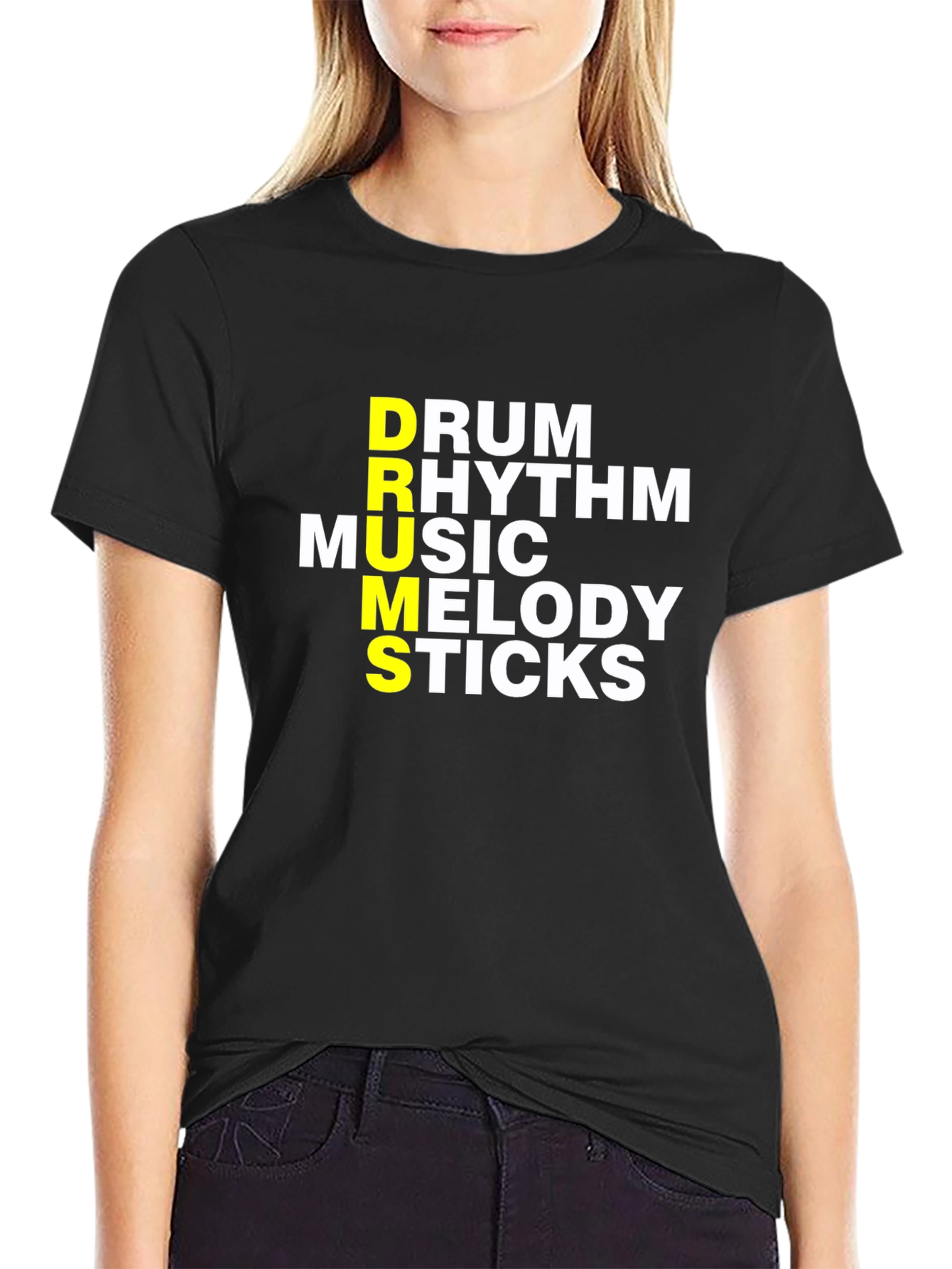 Black Drum Music Sticks T-Shirt - Musician Tee view 2