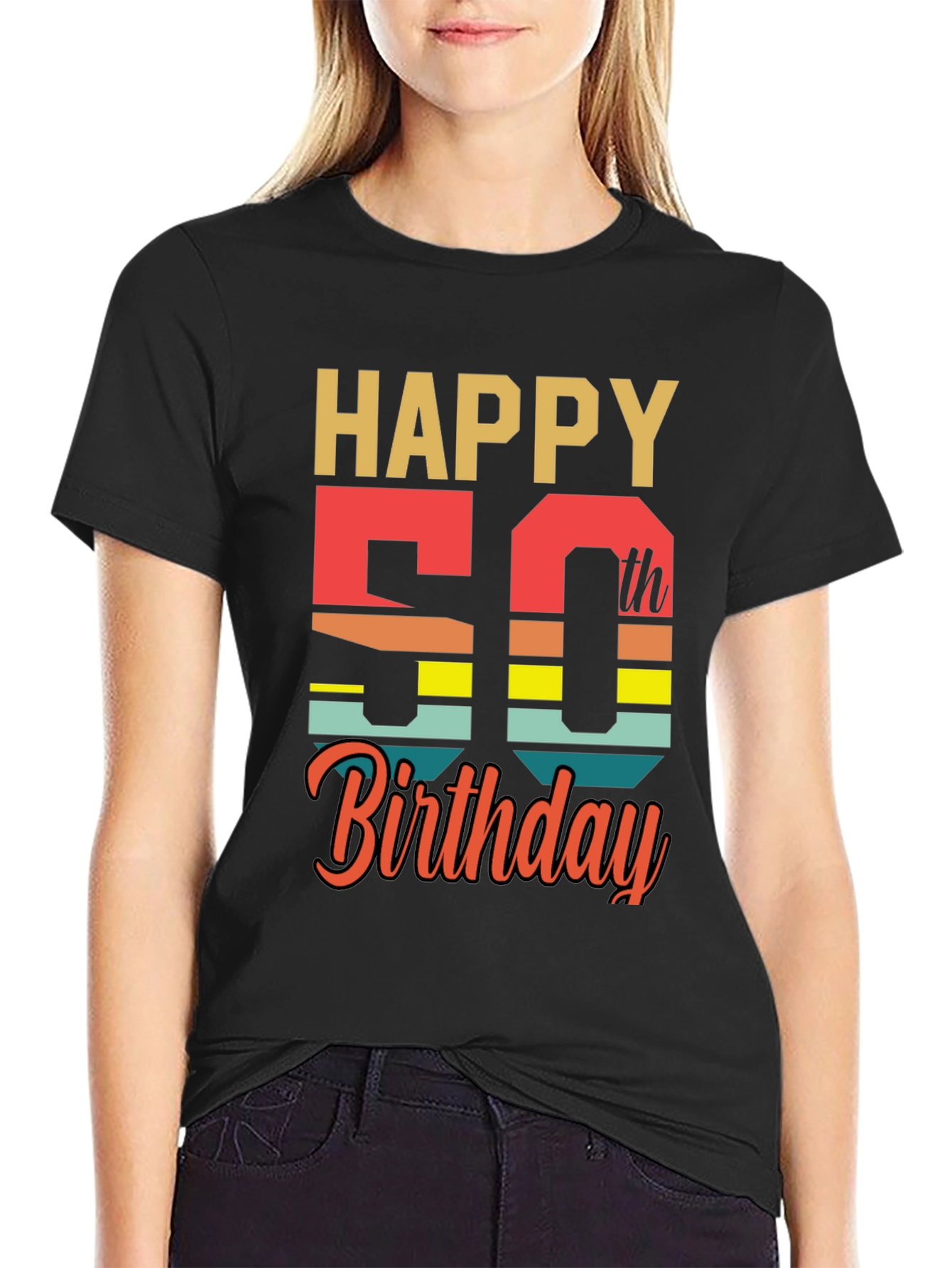 Black Happy 50th Birthday Graphic T-Shirt view 2
