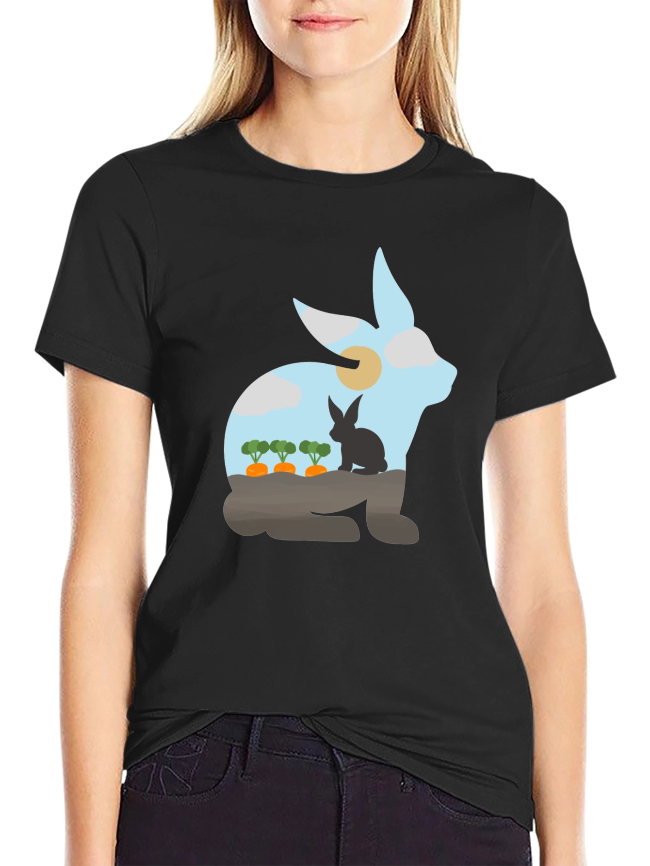 Black Rabbit Silhouette Graphic Tee - Nature Lover's T-Shirt view 2