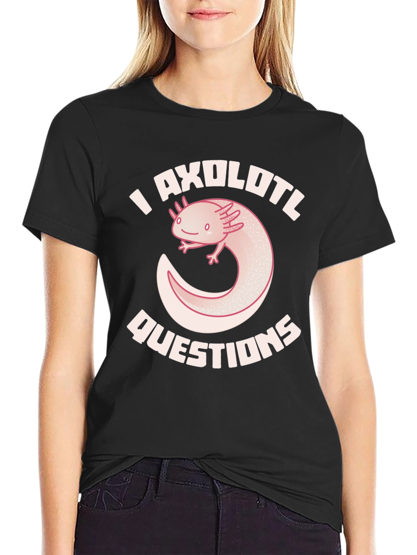 Black I Axolotl Questions T-Shirt - Black view 2