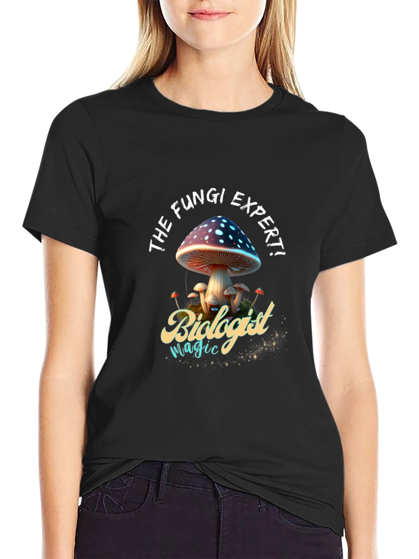 Black The Fungi Expert Biologist T-Shirt view 2