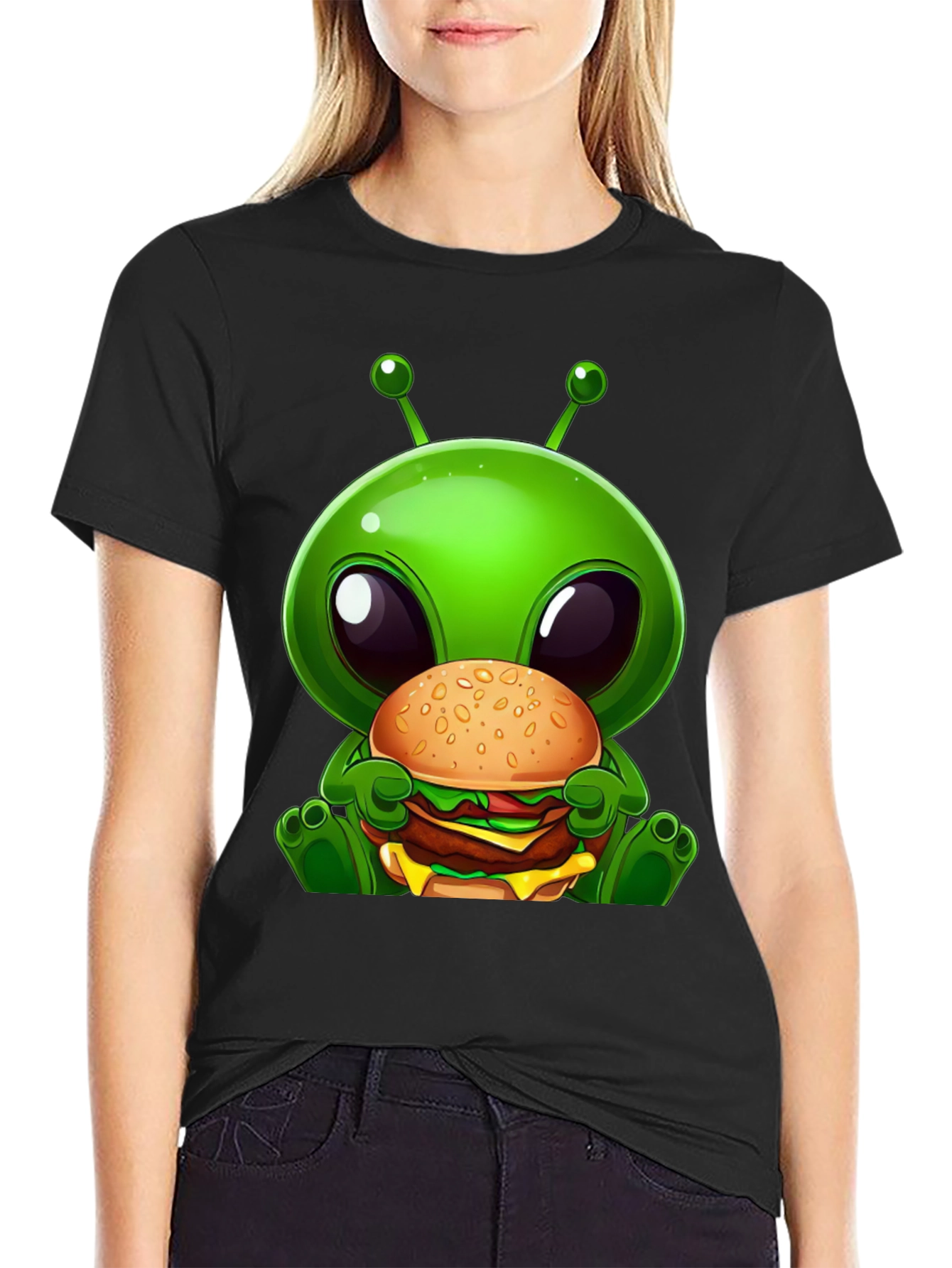 Black Alien Burger Graphic T-Shirt view 2