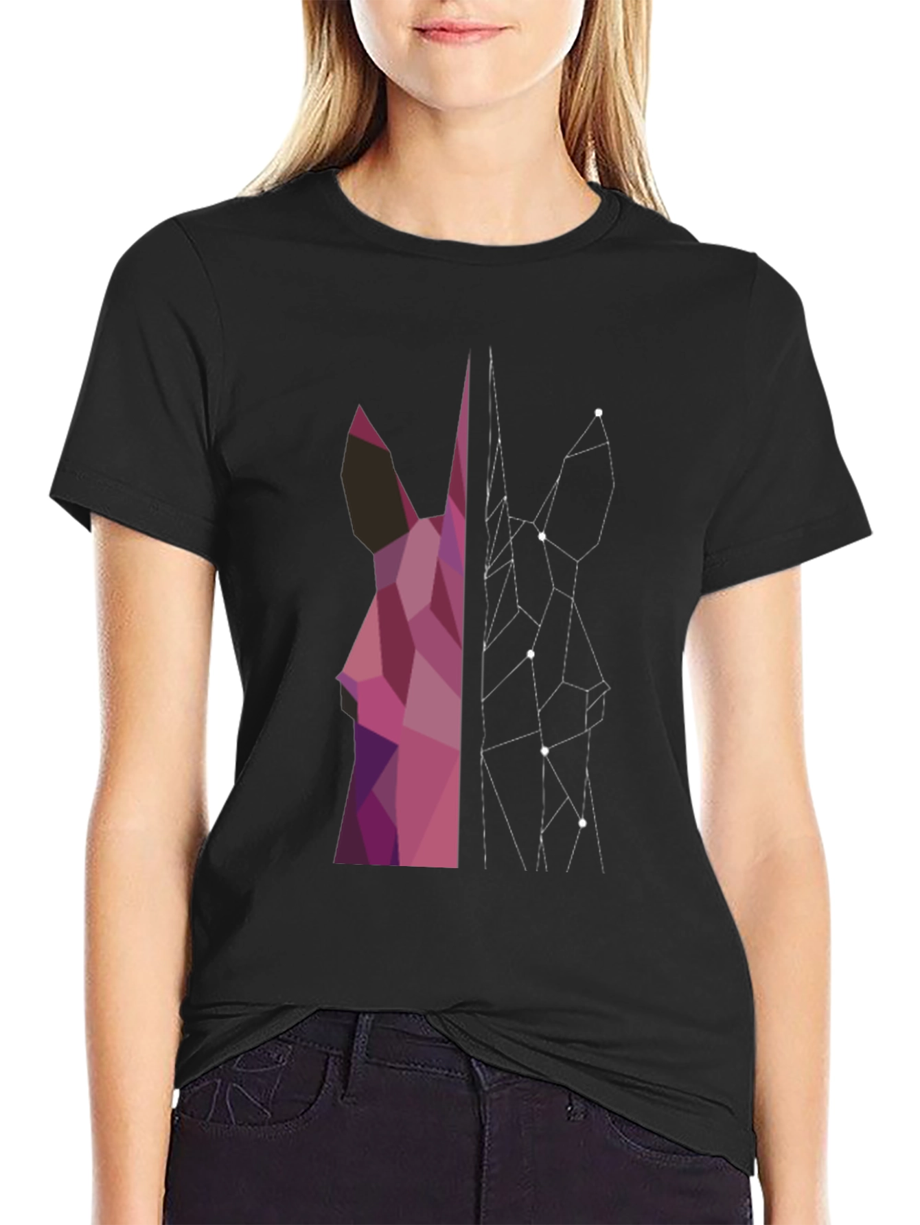 Black Geometric Unicorn T-Shirt - Modern Graphic Tee view 2