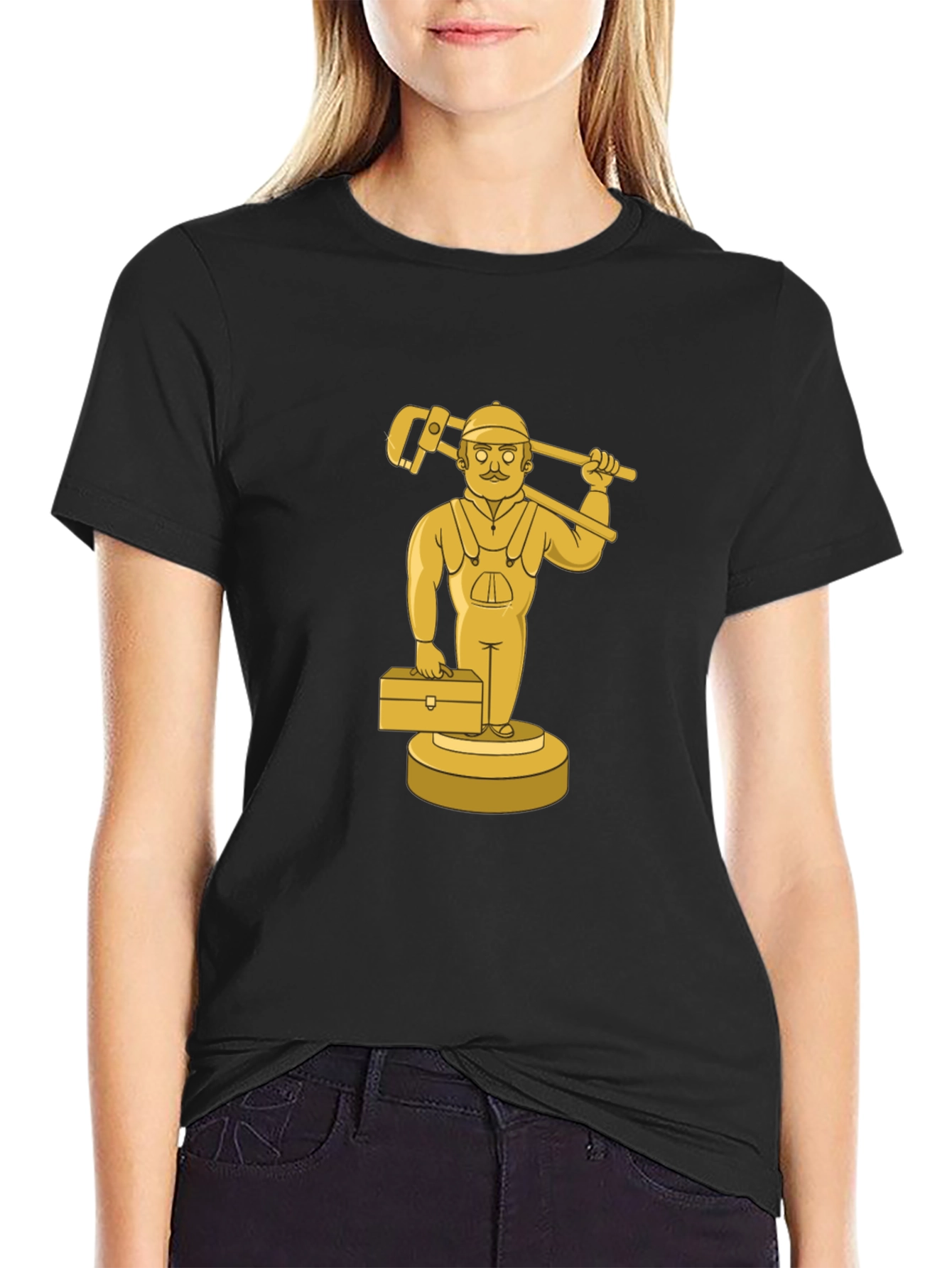 Black Golden Plumber Cartoon Graphic Tee view 2