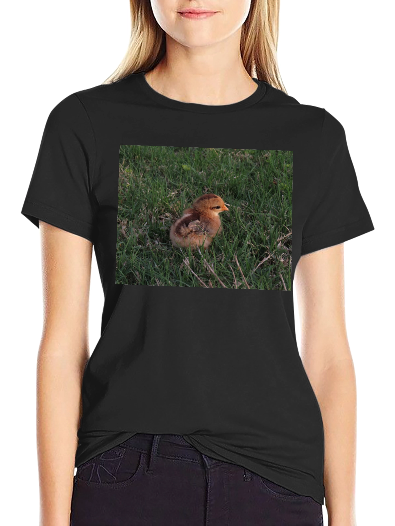 Black Cute Chick in Grass Graphic T-Shirt view 2