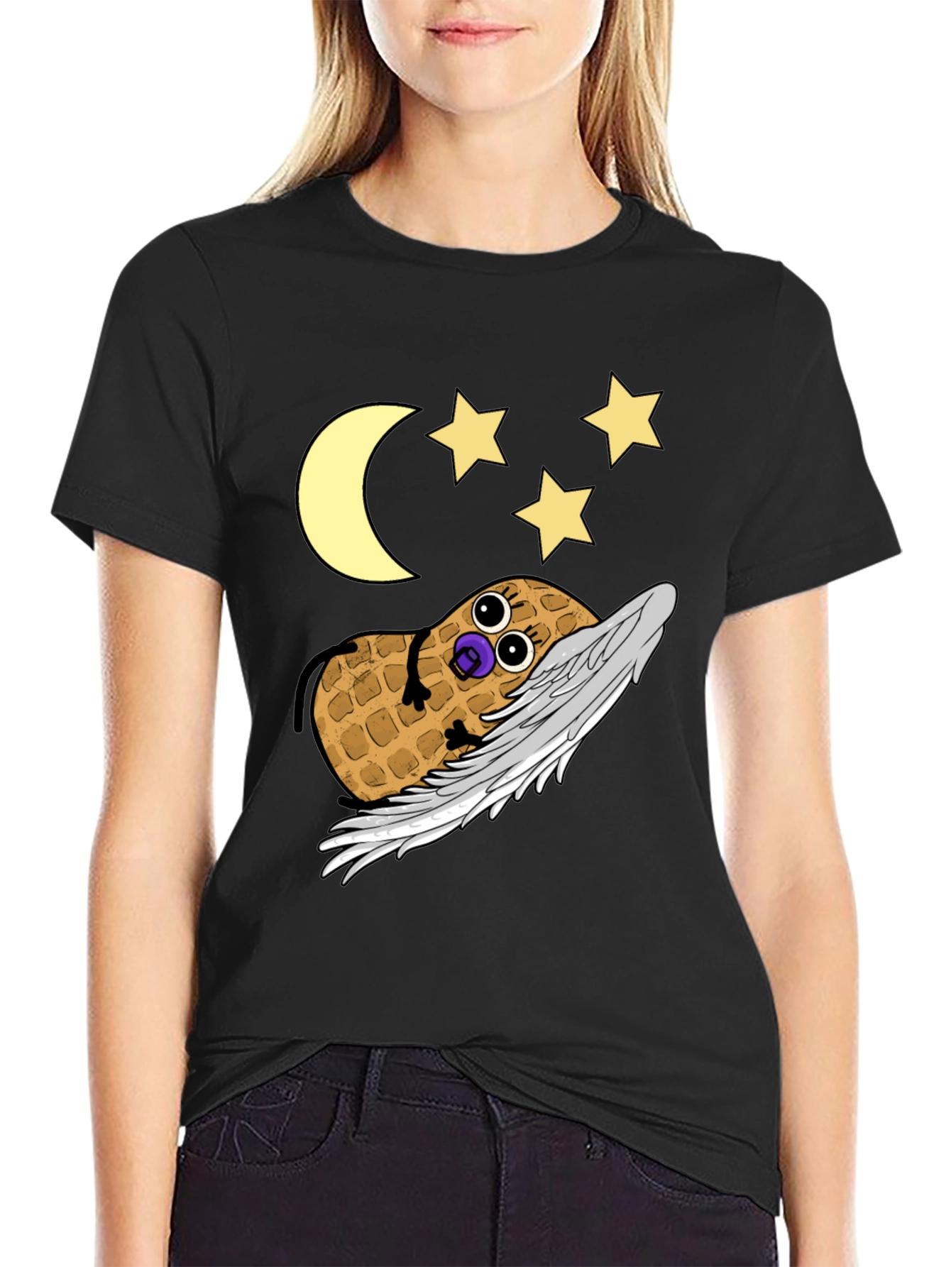 Black Whimsical Peanut Angel Graphic Tee view 2