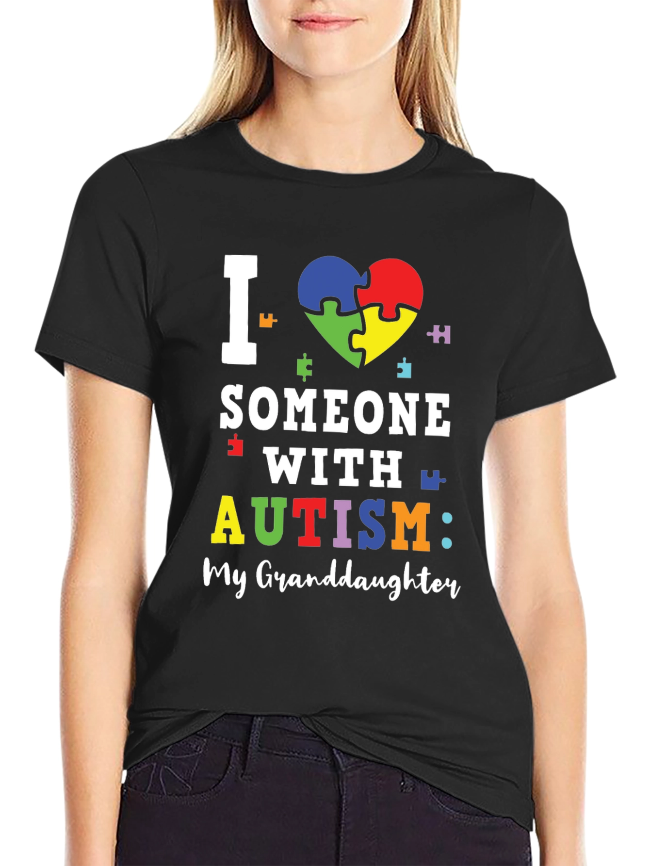 Black Autism Awareness T-Shirt: Granddaughter Love view 2