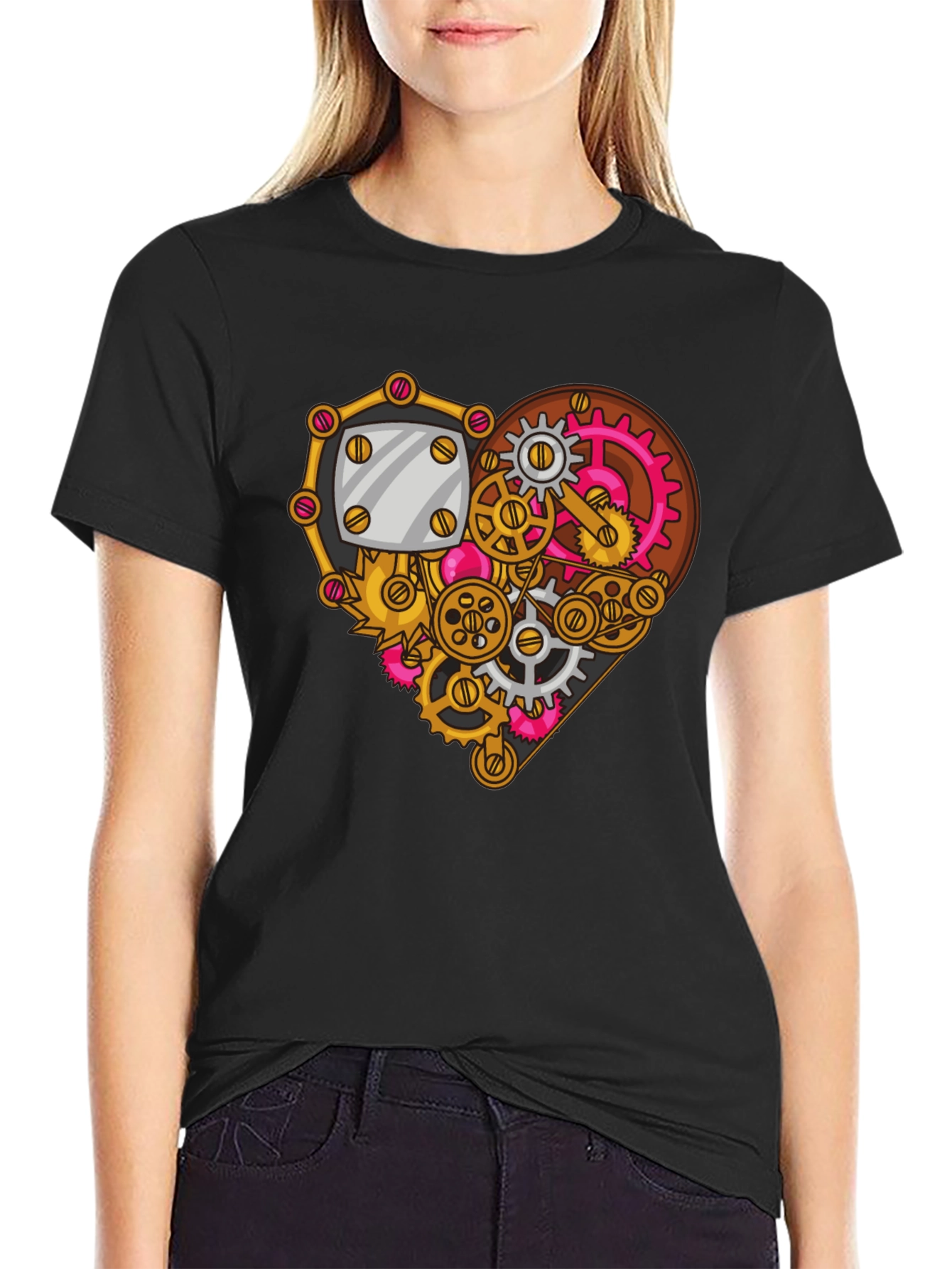 Black Steampunk Heart Gear Graphic Tee - Unique Design view 2