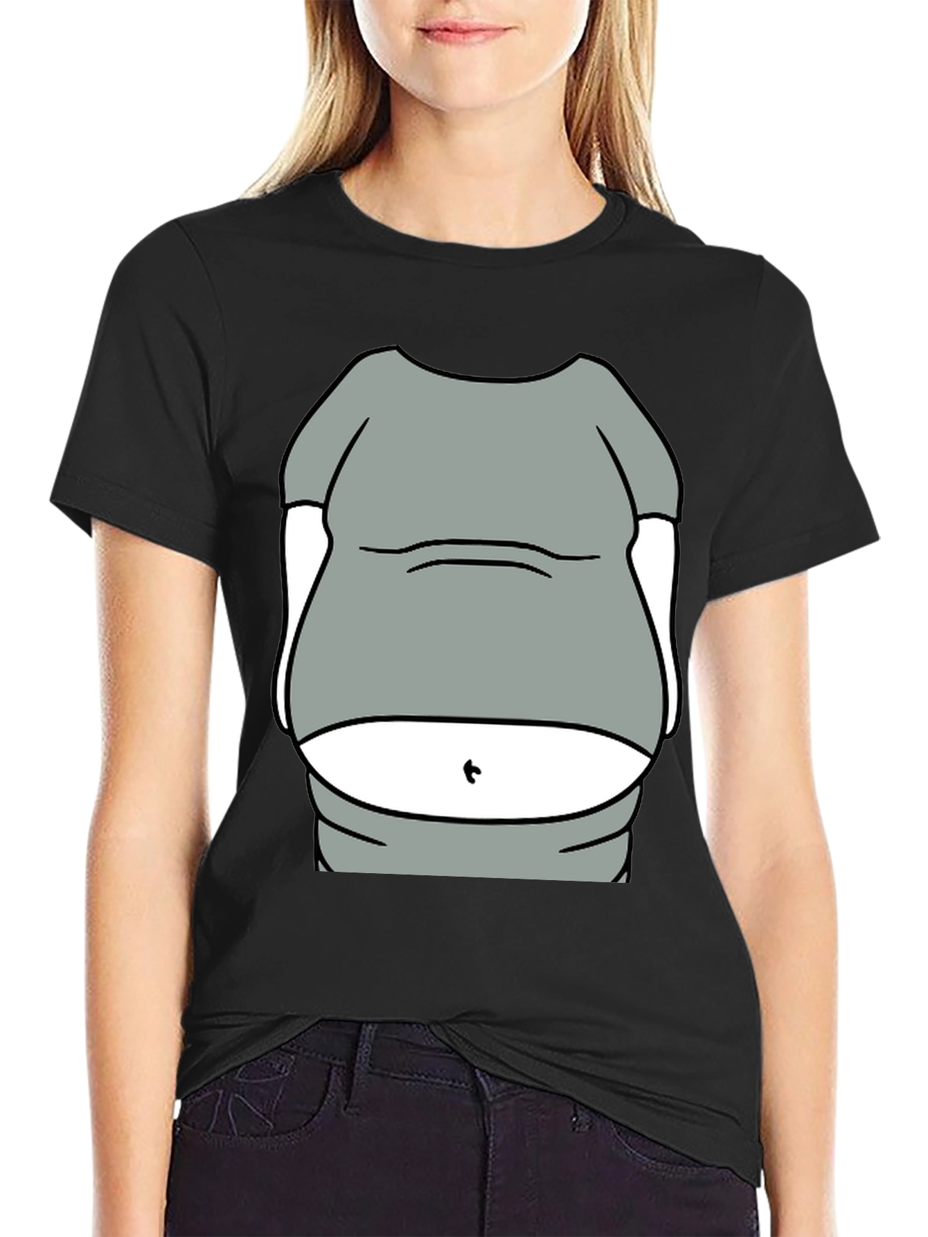 Black Humorous Belly T-Shirt - Funny Graphic Tee view 2