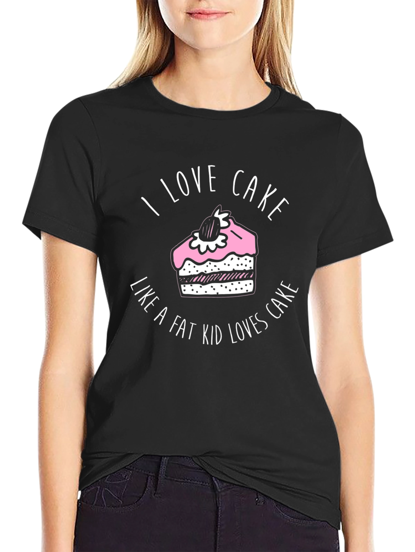 Black I Love Cake T-Shirt - Funny Foodie Tee view 2