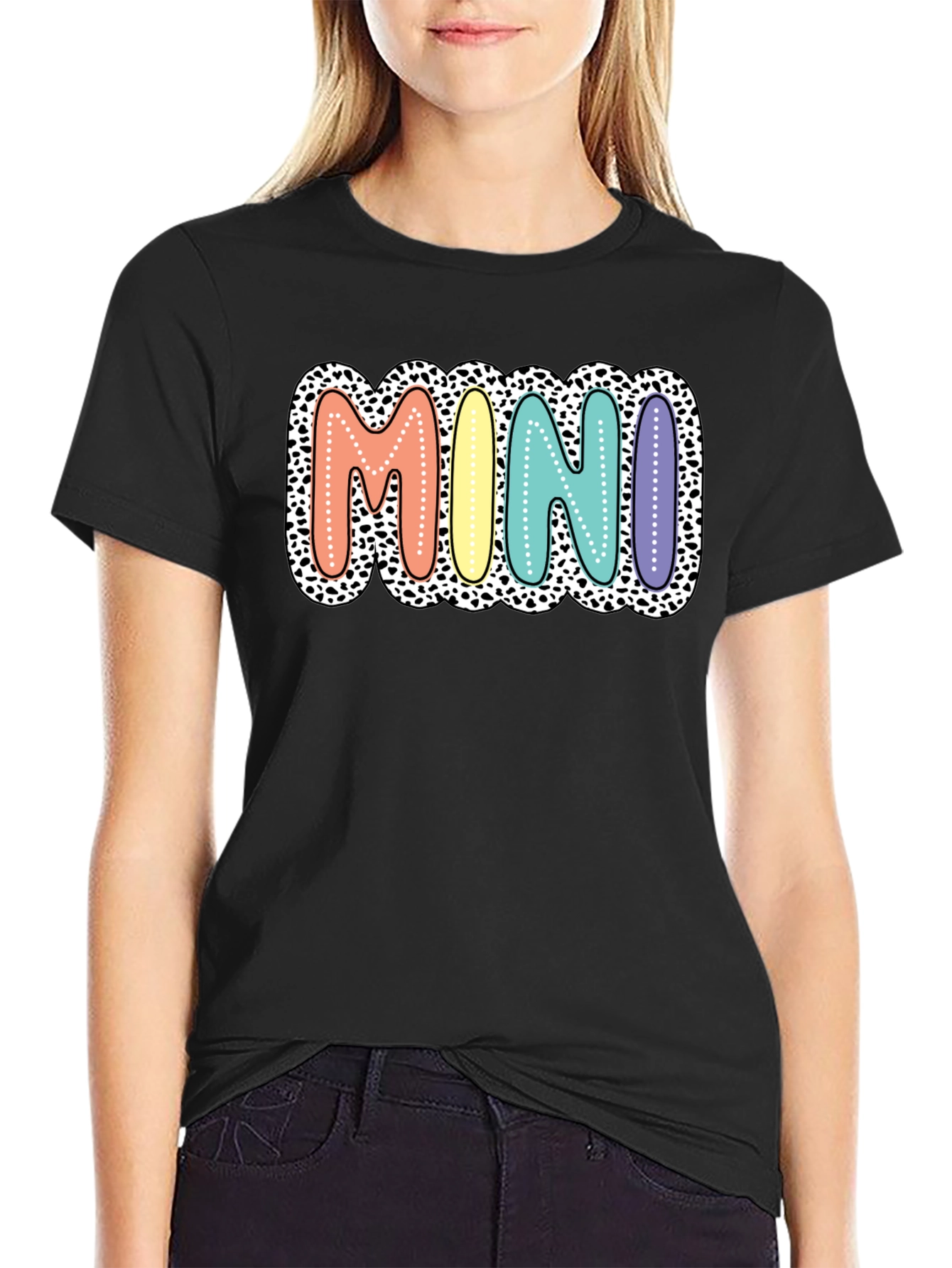 Black Mini Leopard Print Pastel Lettering Graphic Tee view 2