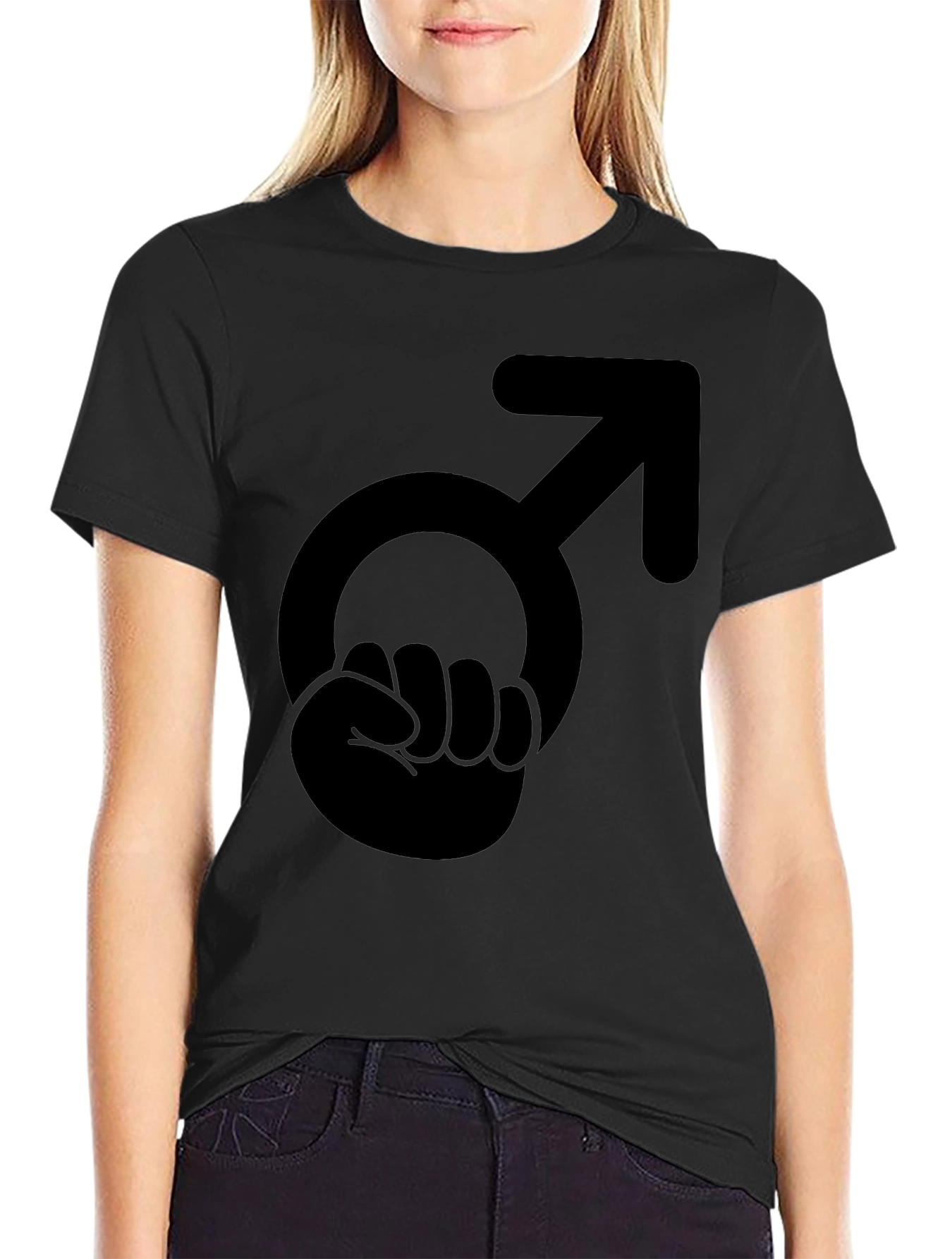 Black Male Symbol Fist Graphic T-Shirt - Black Cotton Tee view 2