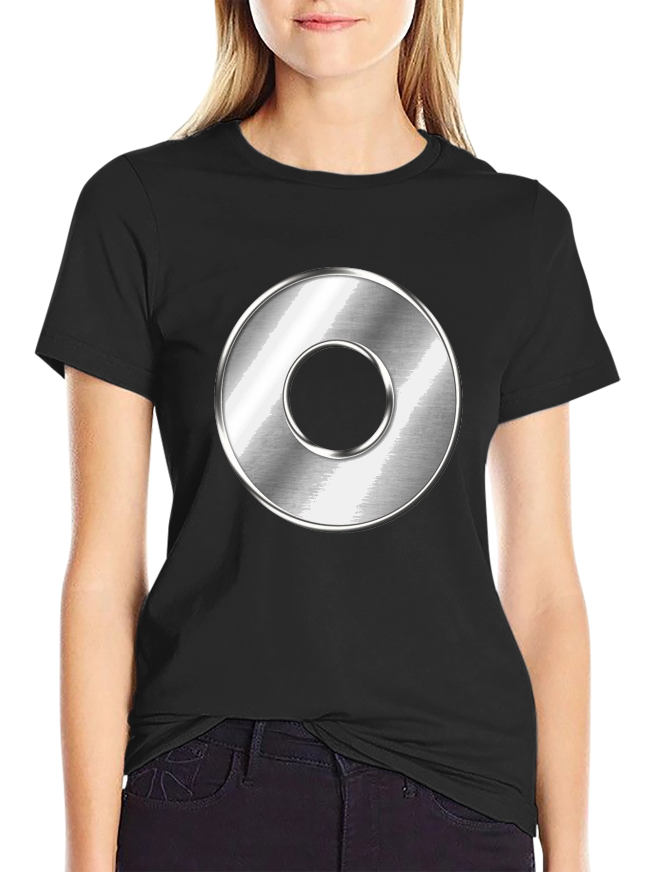 Black Men's Black T-Shirt with Metallic Circle Design view 2