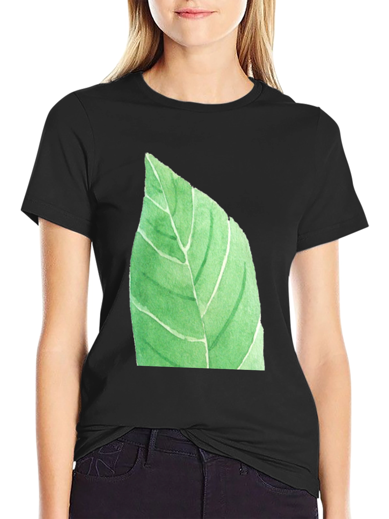 Black Leaf Graphic Black T-Shirt - Nature Inspired Casual Wear view 2