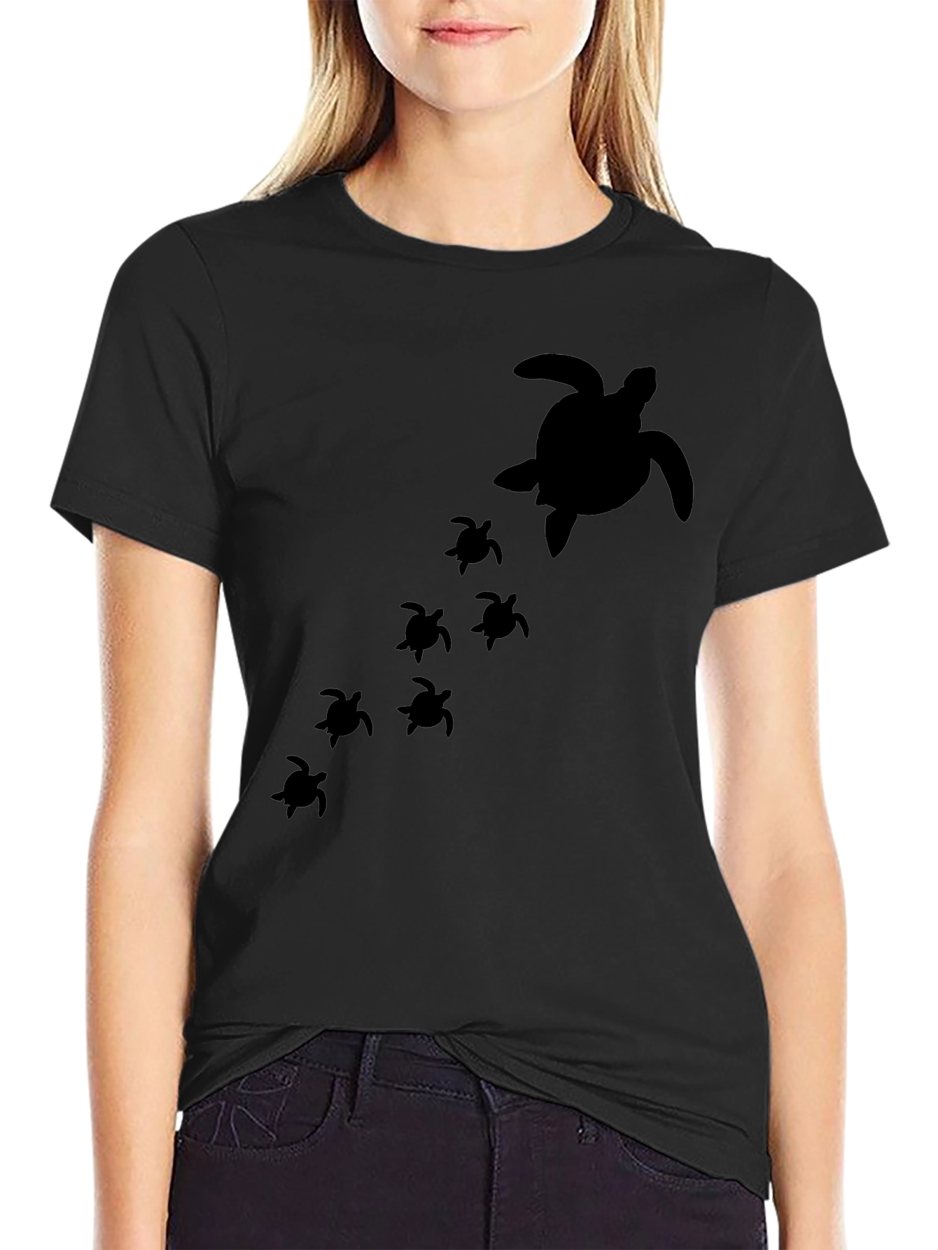 Black Turtle Family Graphic Tee - Black Cotton T-Shirt view 2