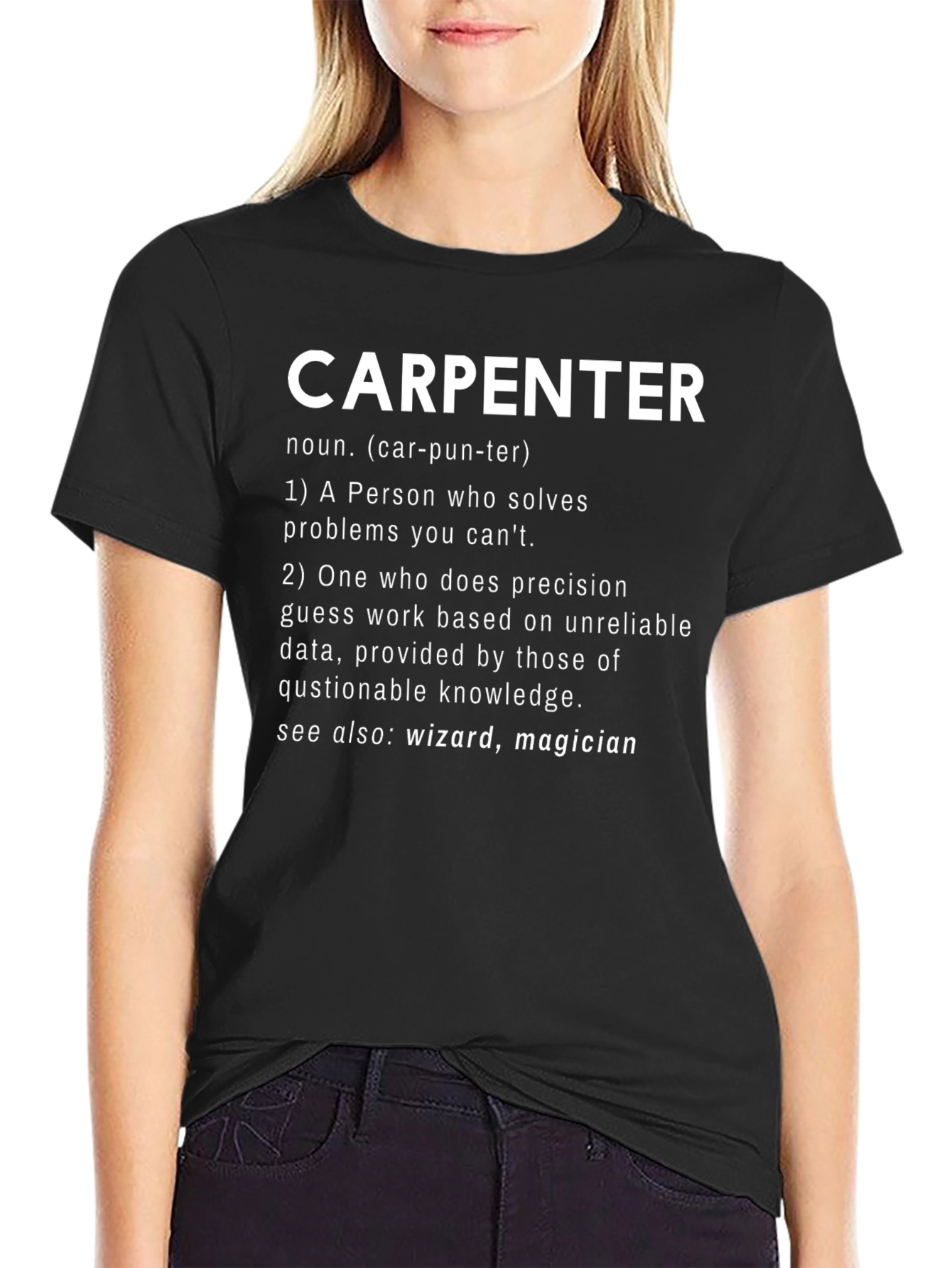 Black Funny Carpenter Definition Graphic T-Shirt view 2