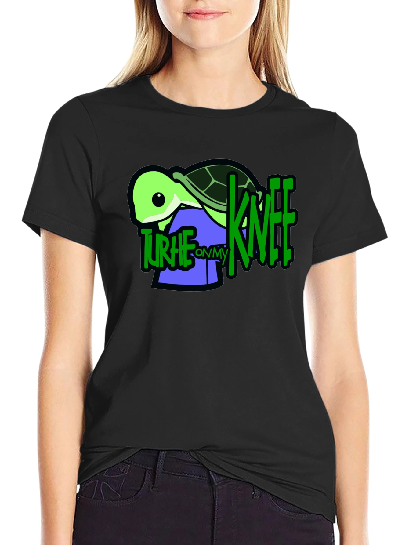 Black Turtle On My Knee Graphic T-Shirt view 2